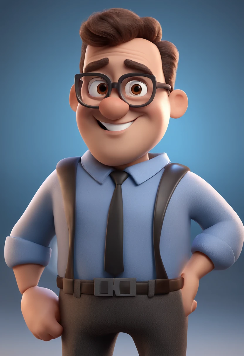 Cartoon character of a man with black glasses and a blue shirt, animation character, Caractere estilizado, animation style rendering, 3D estilizado, Arnold Maya render, 3 d render stylized, toon render keyshot, Personagem 3D, Personagem 3D, 3d rendering stylized, 3 d character render, personagem de desenho animado, Personagem de close up, Pose de personagem, (Estilo Pixar) (master part:1.2) (Bokeh) (best quality) (pele detalhada) (textura detalhada) (8k) (argila) (Cinematic lighting) (foco nítido
