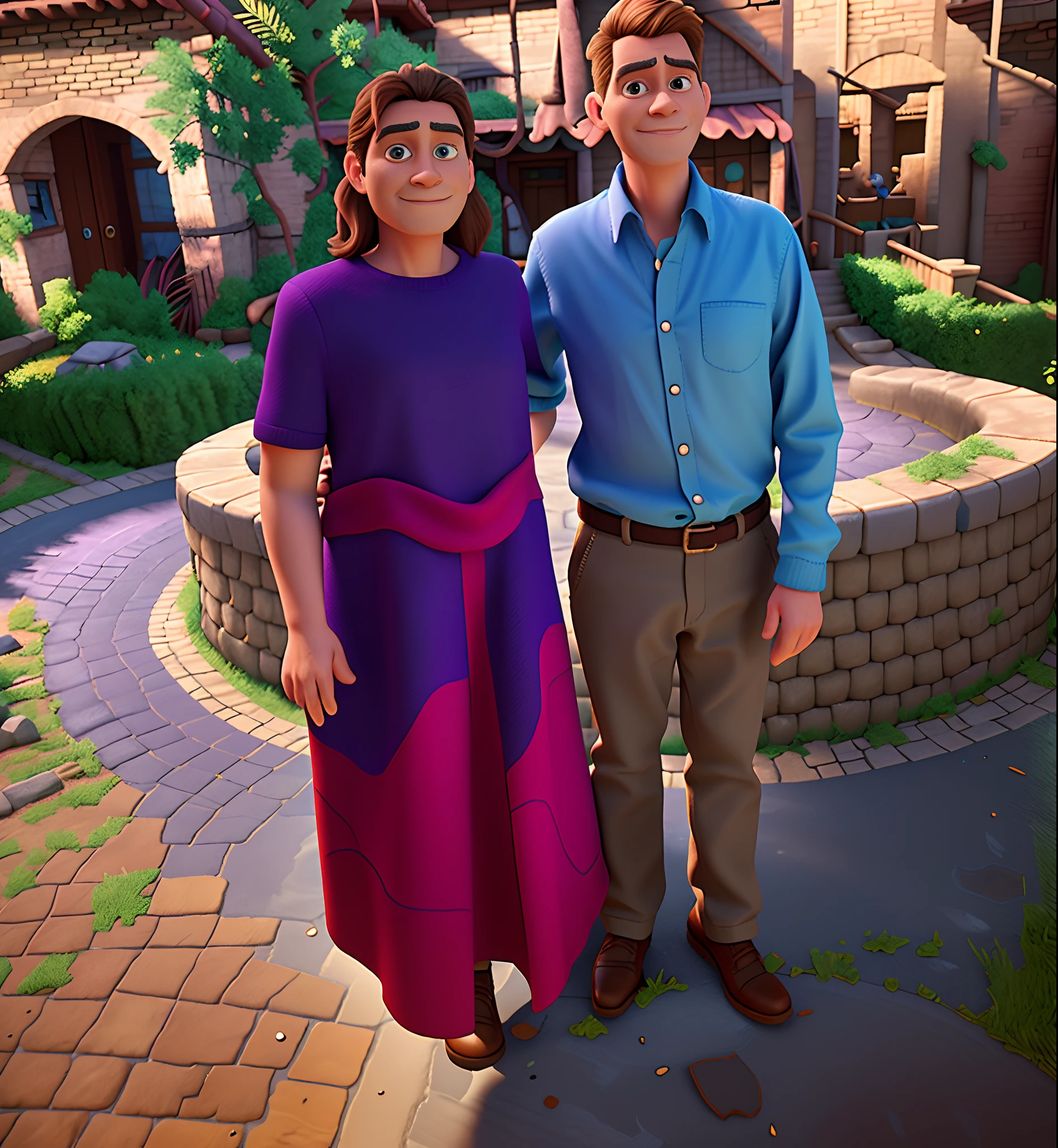 Man in purple shirt standing in front of a wall, he is about 50 years old, hyper detailed, "Masterpiece, great quality, ultra realistic in high definition 8k, dynamic scenery, wonderful balance of light and shadow." senior 3D rendering artist, realistic afternoon lighting, realistically costumes, realistic 3D character, old CGI 3D rendered Bryce 3D, highly detailed character, small character. Unreal Engine 5, hyper-detailed full-body shot, semi-realistic rendering, casual pose, super blue eye face detailing