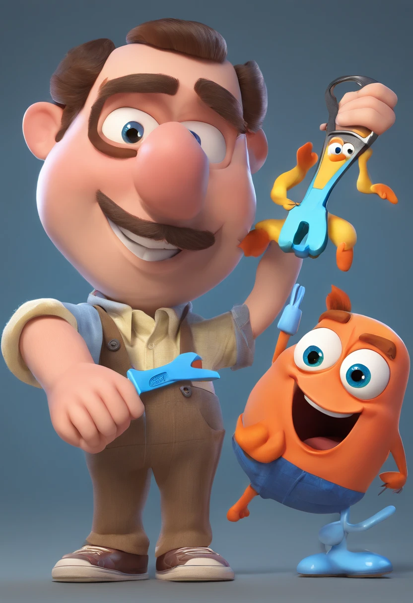 Estilo Pixar: The grown man is holding a naked blue-eyed boy and in his other hand he is holding a pair of scissors and is trying to cut off the boy's testicles,3D Poster,Disney