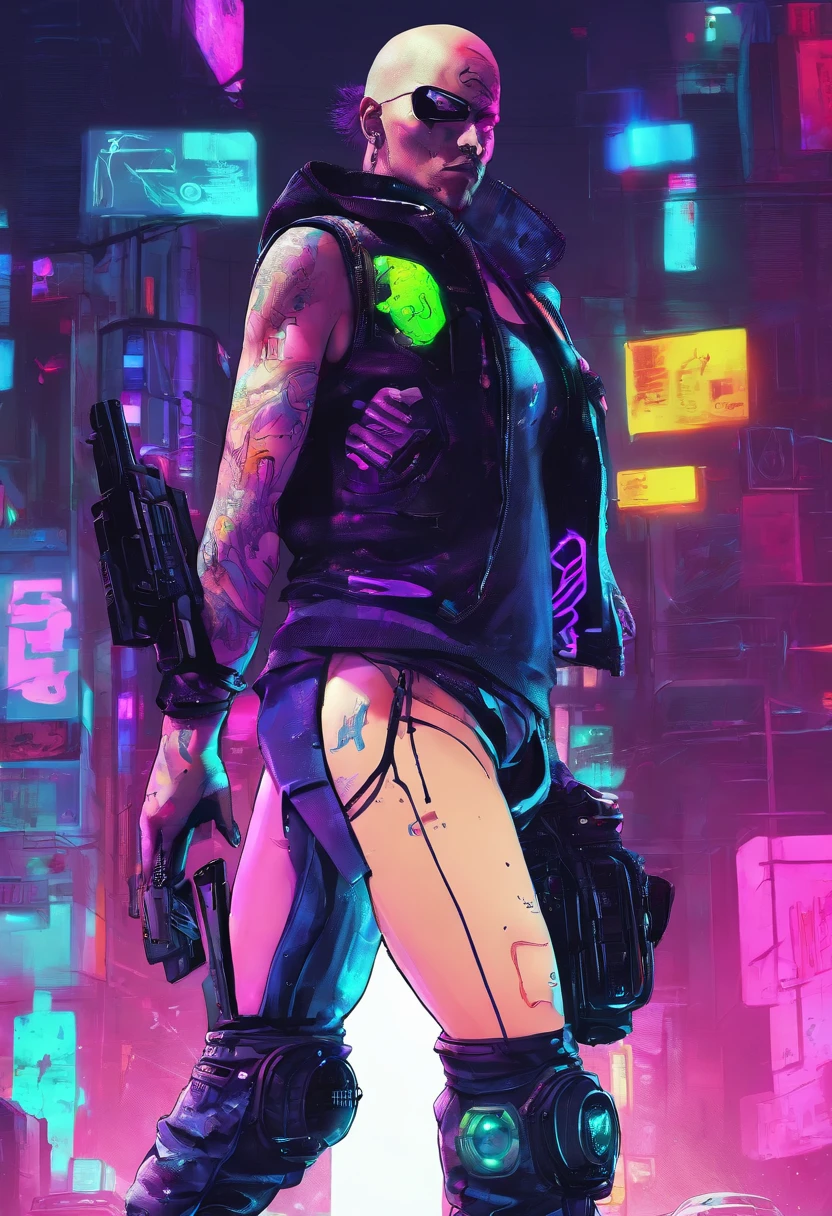 Cybernetic gangster thug fodder background character secondary character, Waking up in the morning Wear a random ass muscle shirt Tell your mom they're going to work, But go to your gang and make random gang and rob some people