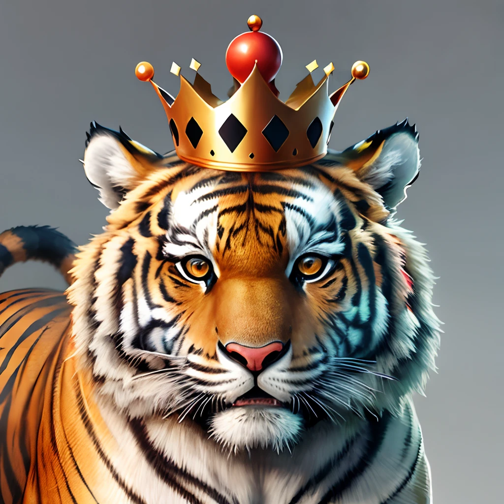 Tiger with crown on head in pixar style