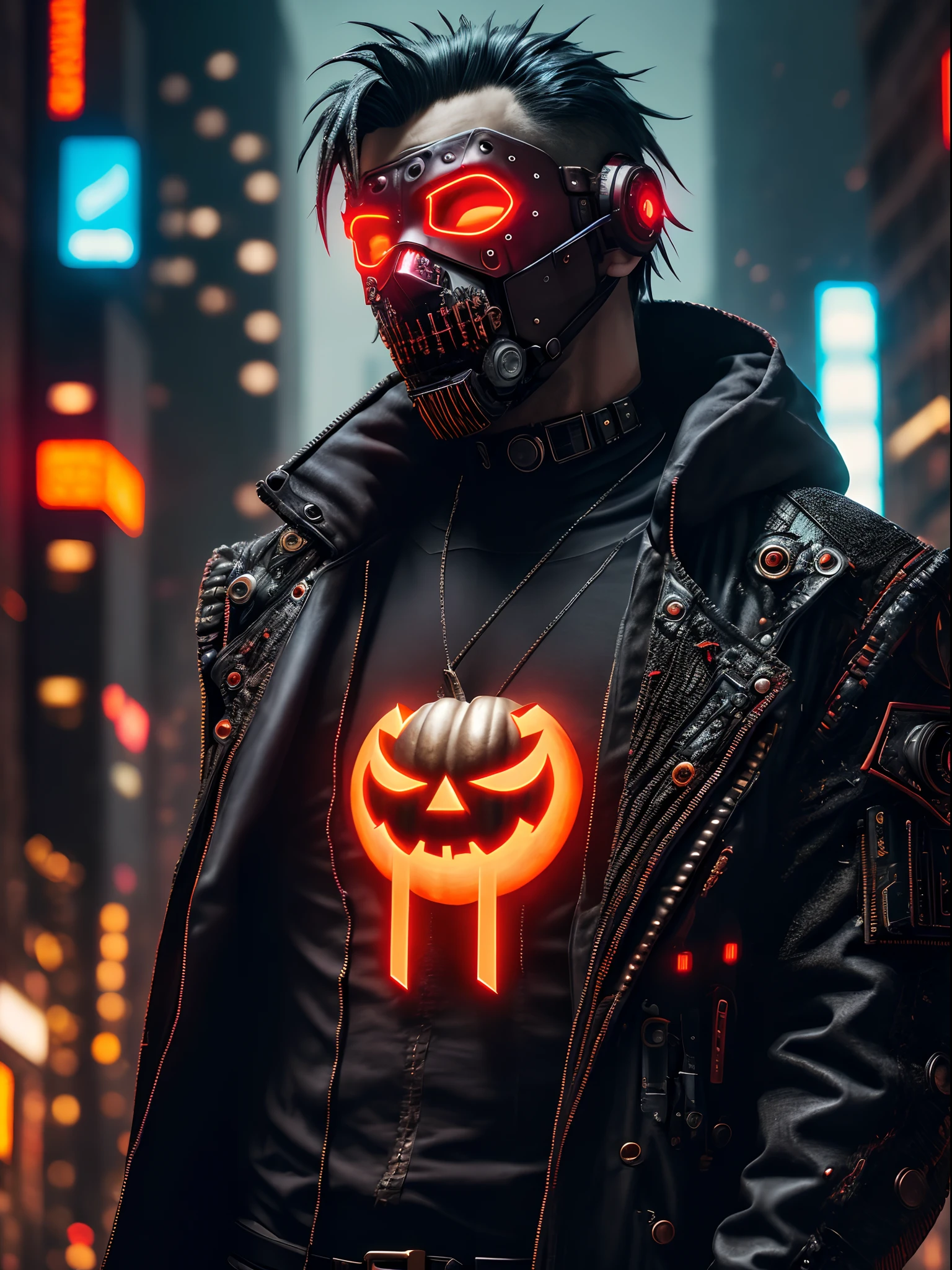 (extremely detailed 8k wallpaper), a medium shot photo of cyberpunk Vampire wearing a mask from DC, Halloween theme, Halloween decorations, intricate, high detail, dramatic