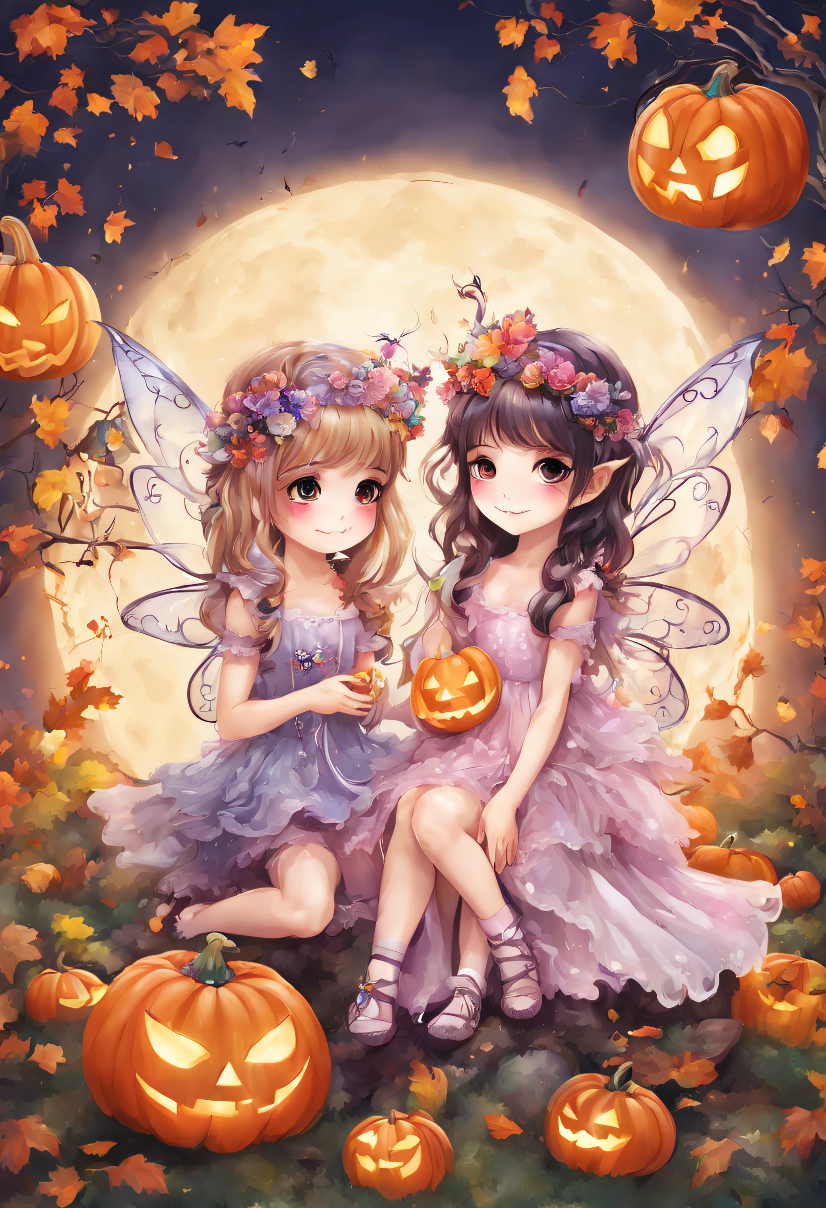 2 cute fairies、Halloween、optic、Mystical