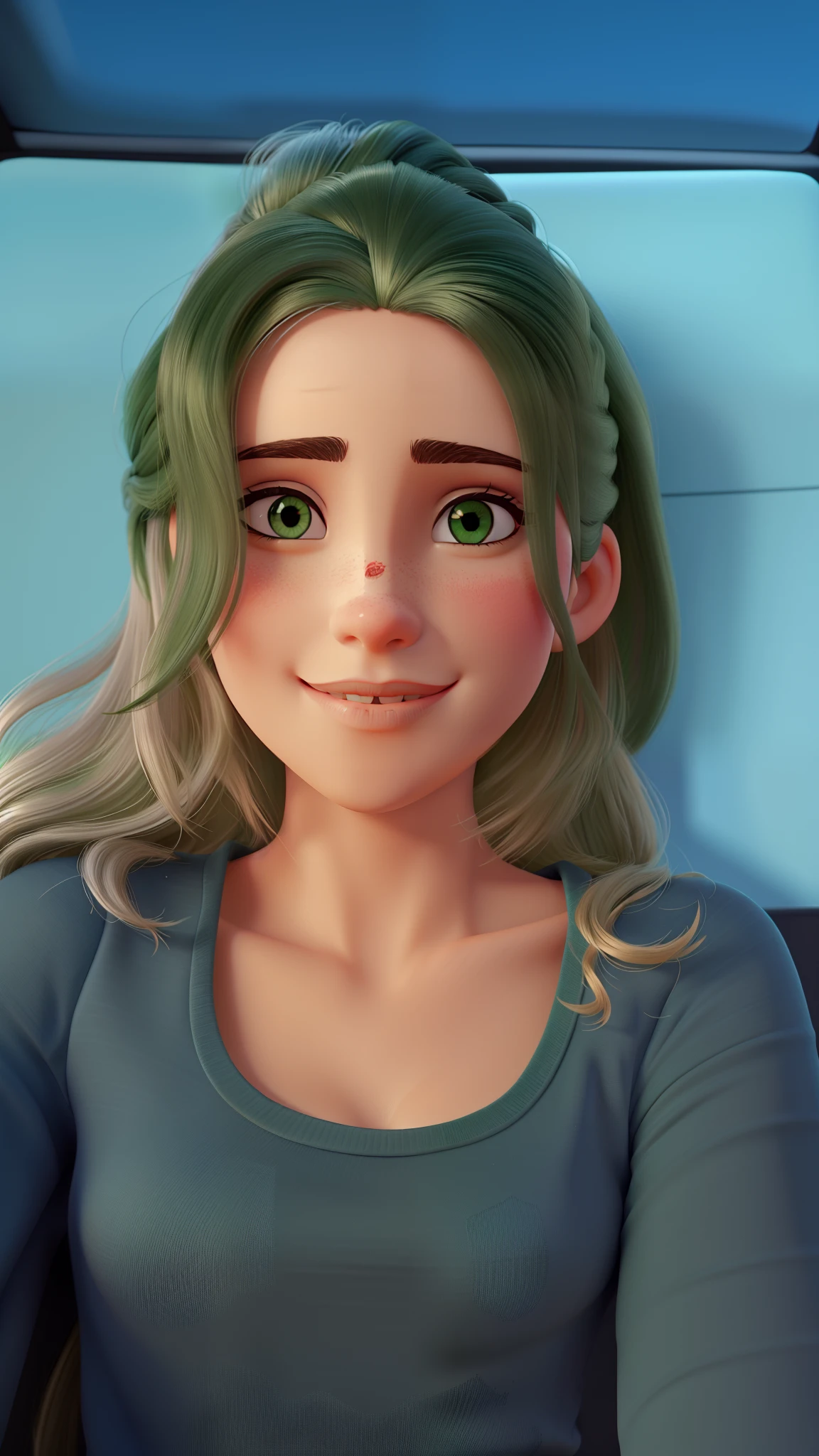 Mulher de olho verde, cabelo claro e rosto fino