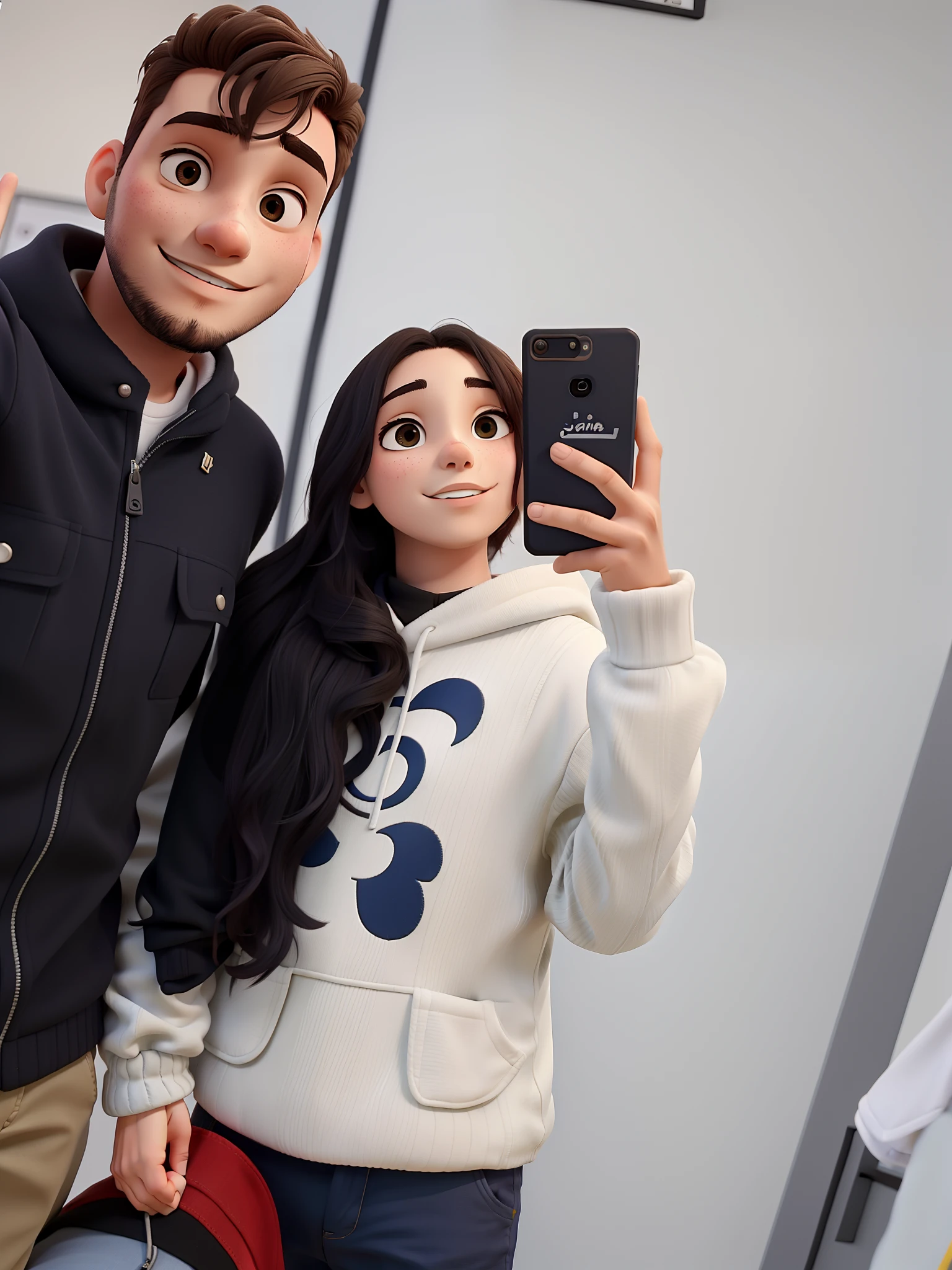 Um casal de jovens fazendo uma selfie