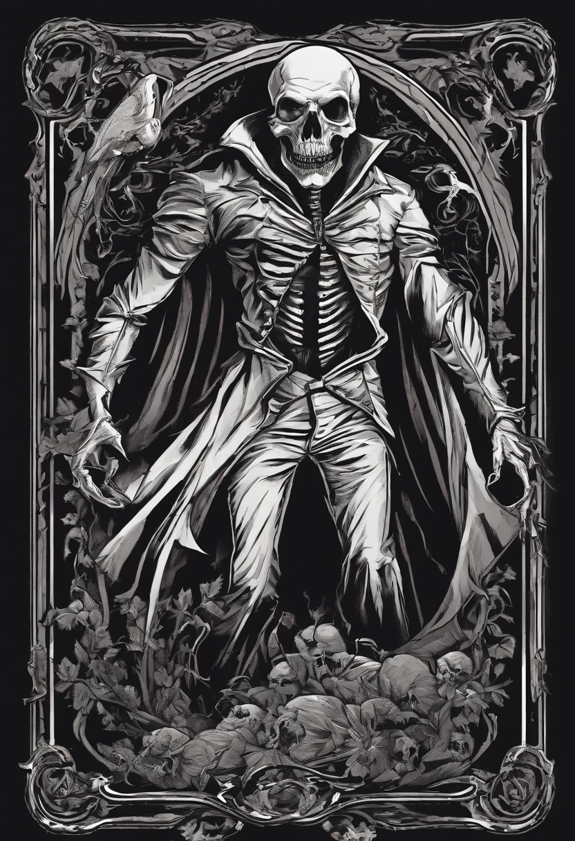 /imagine prompt: zombie vampire illustration for a sticker with a black background, in bold outline style, jagged edges, trashcore, light shading --v 5.2
