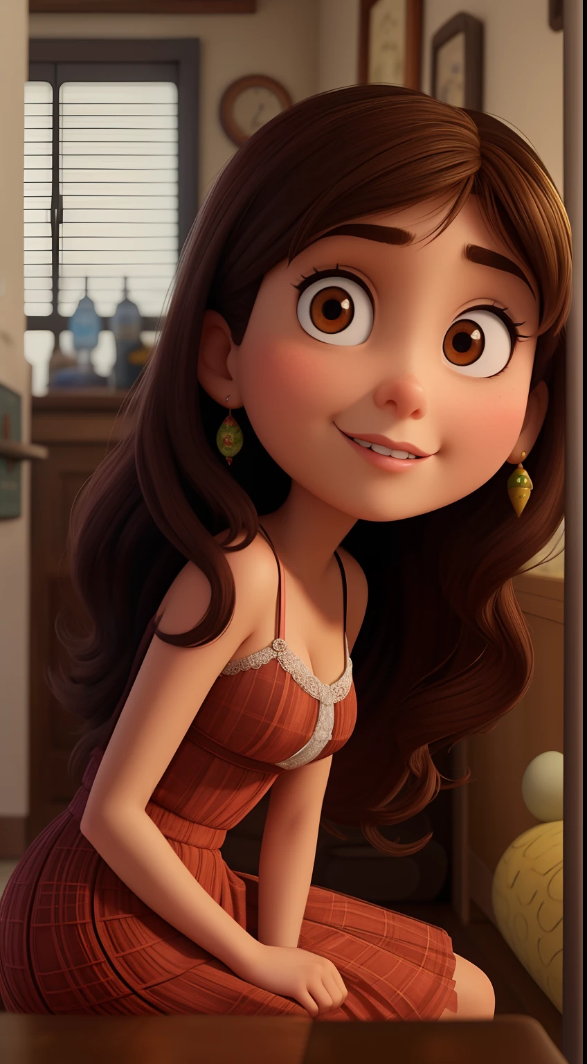 uma garota morena bonita estilo pixar, fundo estilo paris, with title: Glauciane A Garota Paris, alta qualidade, melhor qualidade.
