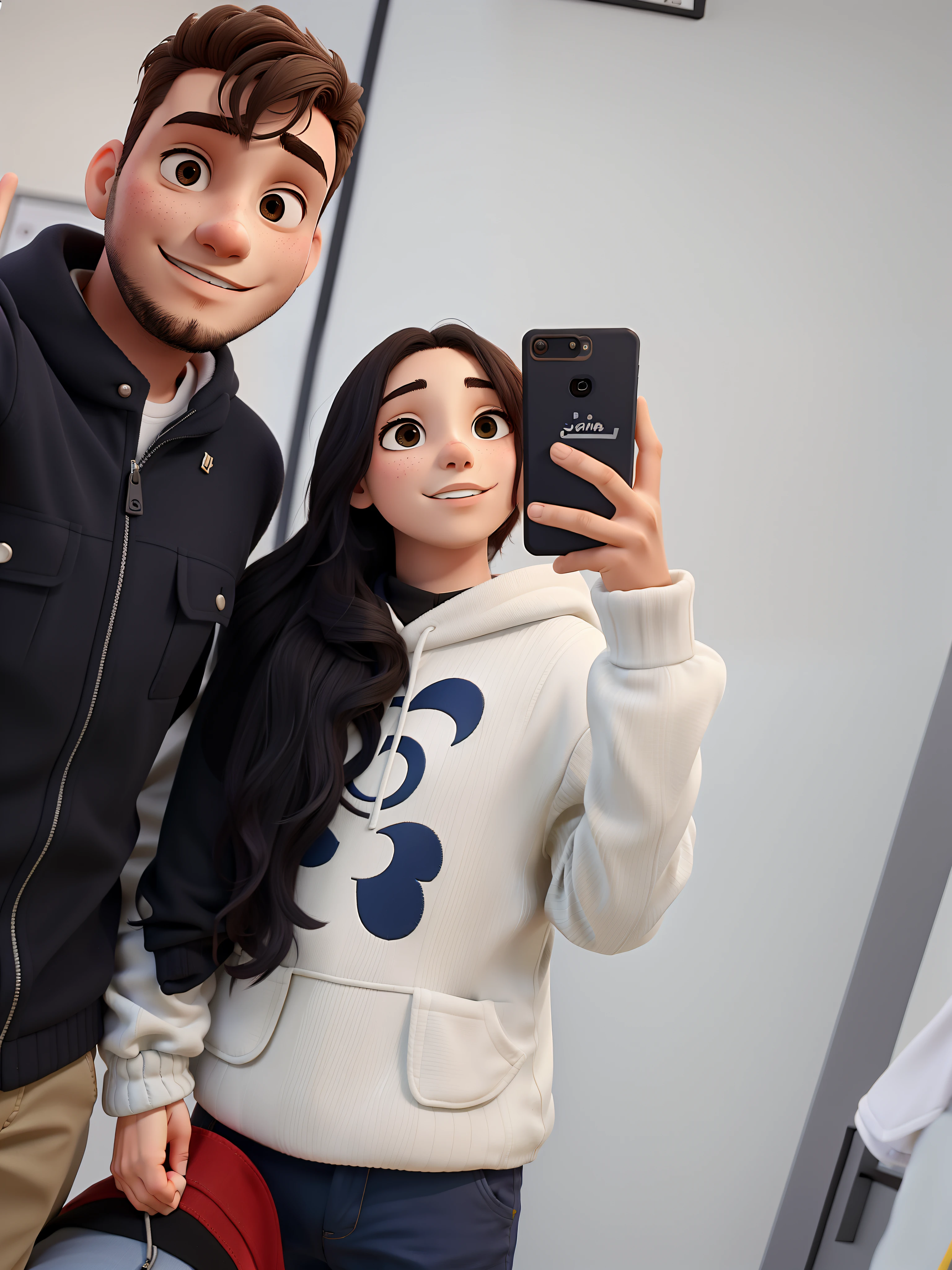 Um casal de jovens fazendo uma selfie