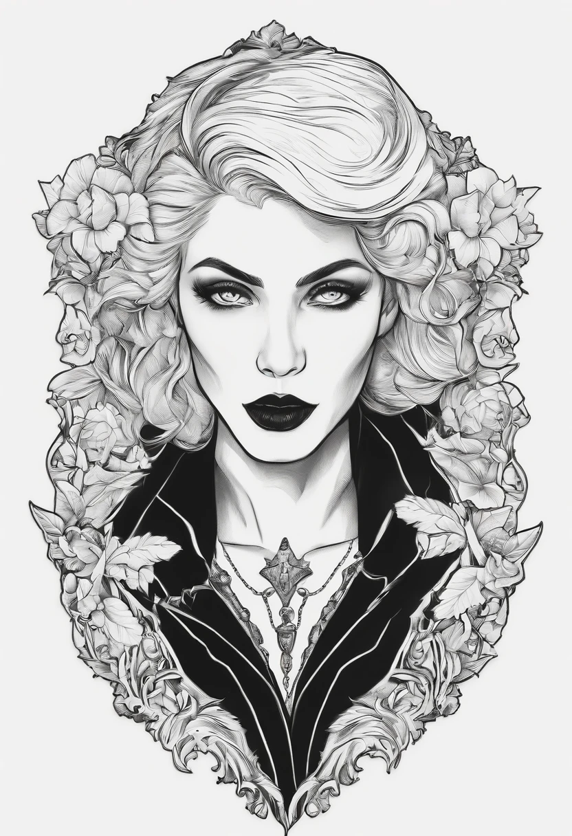/imagine prompt: vampire illustration for a sticker with a black background, in bold outline style, jagged edges, trashcore, light shading --v 5.2