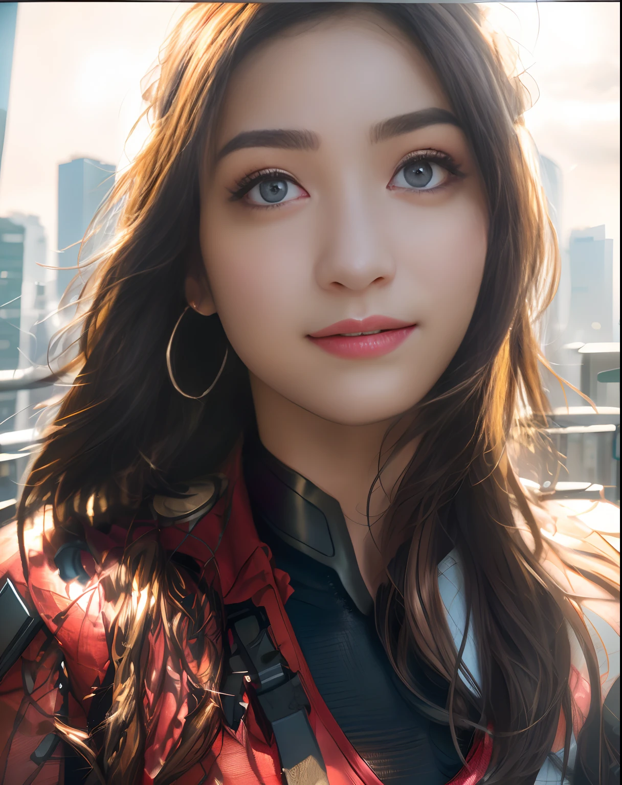 (1girl:1.3), Solo, (((Very detailed face)))), ((Very detailed eyes and face)))), Beautiful detail eyes, Body parts__, Official art, Unified 8k wallpaper, Super detailed, beautiful and beautiful, beautiful, masterpiece, best quality, original, masterpiece, super fine photo, best quality, super high resolution, realistic realism, sunlight, full body portrait, amazing beauty, dynamic pose, delicate face, vibrant eyes, (from the front), She wears Spider-Man suit, red and black color scheme, spider, very detailed city roof background, rooftop, overlooking the city, detailed face, detailed complex busy background, messy, gorgeous, milky white, highly detailed skin, realistic skin details, visible pores, clear focus, volumetric fog, 8k uhd, DSLR, high quality, film grain, fair skin, photo realism, lomography, futuristic dystopian megalopolis, translucent