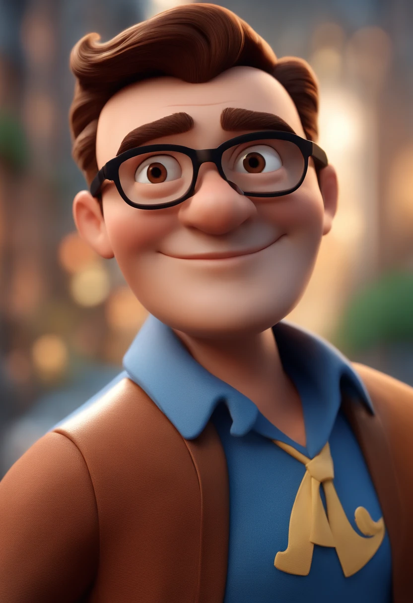 Cartoon character of a man with black glasses and a blue shirt, animation character, Caractere estilizado, animation style rendering, 3D estilizado, Arnold Maya render, 3 d render stylized, toon render keyshot, Personagem 3D, Personagem 3D, 3d rendering stylized, 3 d character render, personagem de desenho animado, Personagem de close up, Pose de personagem,  (Estilo Pixar) (master part:1.2) (Bokeh) (best quality) (pele detalhada) (textura detalhada) (8k) (argila) (Cinematic lighting) (foco nítido