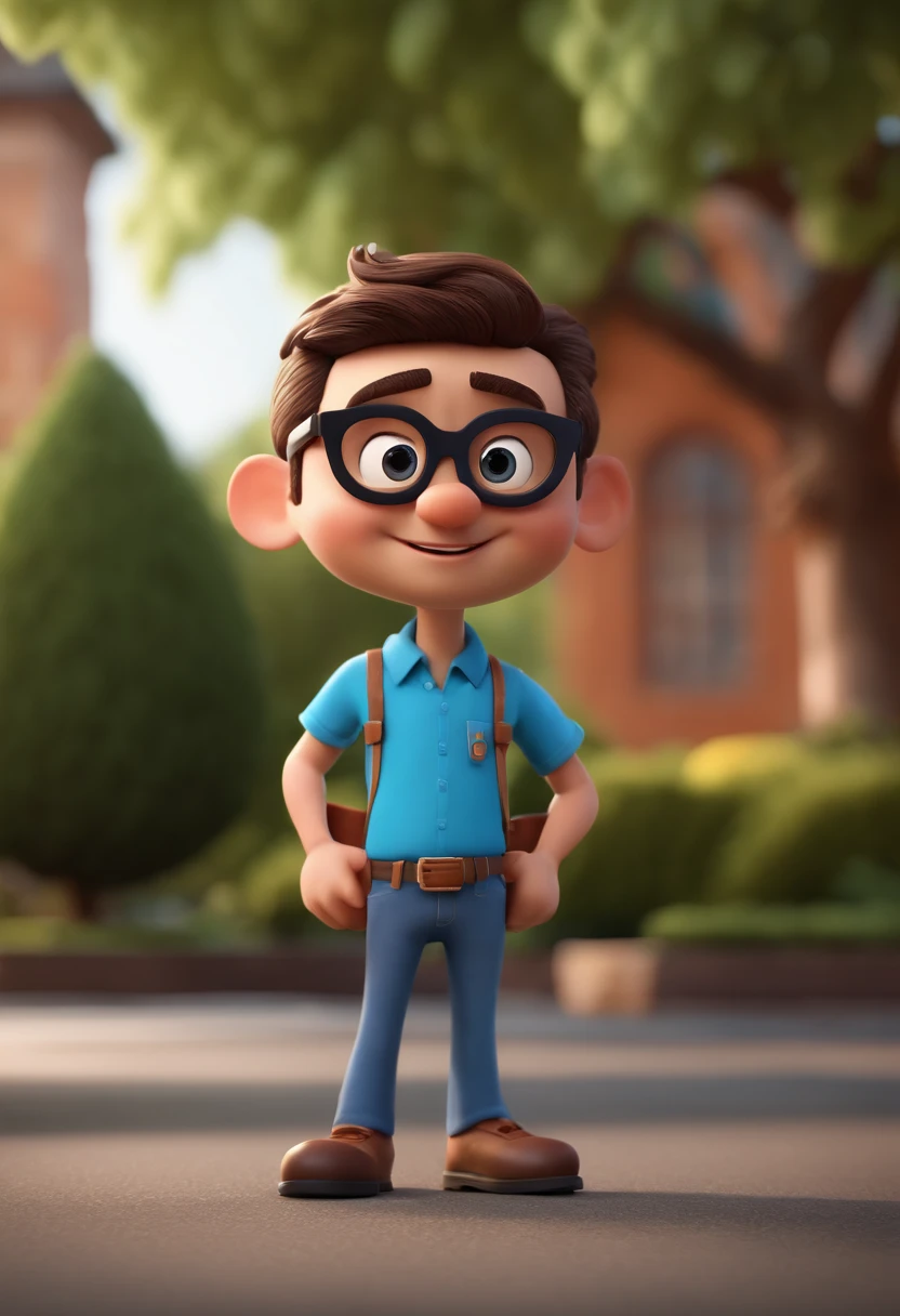 Cartoon character of a man with black glasses and a blue shirt, animation character, Caractere estilizado, animation style rendering, 3D estilizado, Arnold Maya render, 3 d render stylized, toon render keyshot, Personagem 3D, Personagem 3D, 3d rendering stylized, 3 d character render, personagem de desenho animado, Personagem de close up, Pose de personagem, (Estilo Pixar) (master part:1.2) (Bokeh) (best quality) (pele detalhada) (textura detalhada) (8k) (argila) (Cinematic lighting) (foco nítido
