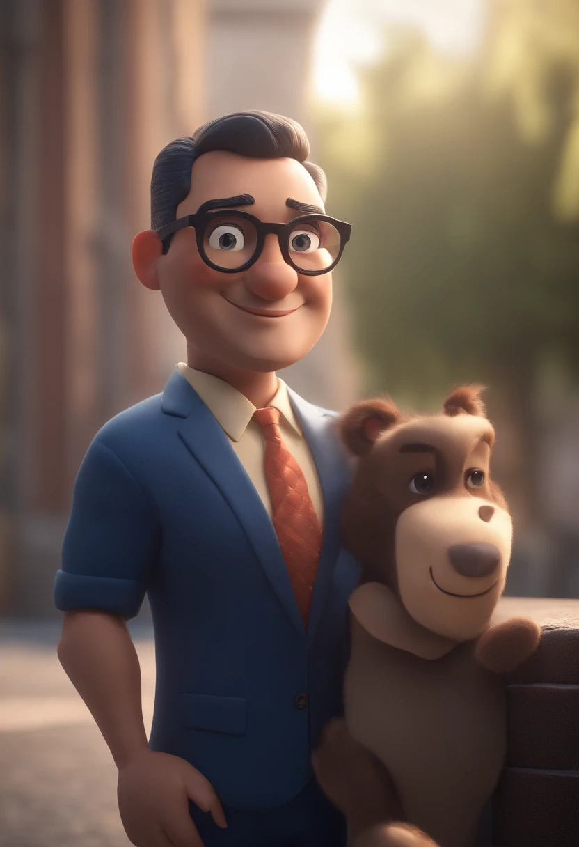 Cartoon character of a man wearing black glasses and a blue shirt, um personagem animado, Caractere estilizado, animation style rendering, 3D estilizado, Arnold Maya render, 3 d render stylized, toon render keyshot, Personagem 3D, Personagem 3D, 3d rendering stylized, 3 d character render, personagem de desenho animado, Personagem de close up, Pose de personagem, (Estilo Pixar) (master part:1.2) (Bokeh) (best quality) (pele detalhada) (textura detalhada) (8k) (argila) (Cinematic lighting) (foco nítido，Senta e vaza a parte superior do corpo