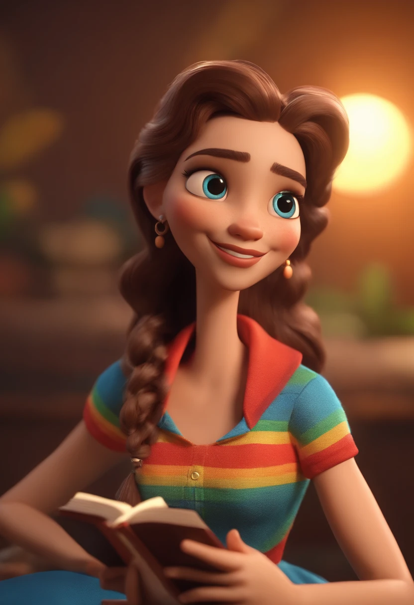 Cartoon character of a woman with bible in hand and a rainbow-colored salopete dress, cor dos olhos castanho, animation character, Caractere estilizado, animation style rendering, 3D estilizado, , 3 d render stylized, toon render keyshot, Personagem 3D, Personagem 3D, 3d rendering stylized, 3 d character render, personagem de desenho animado, Personagem de close up, Pose de personagem, (Estilo Pixar) (master part:1.2) (Bokeh) (melhor qualidade) (pele detalhada) (textura detalhada) (8k) (argila) (Cinematic lighting) (Sharp focus
Preparing