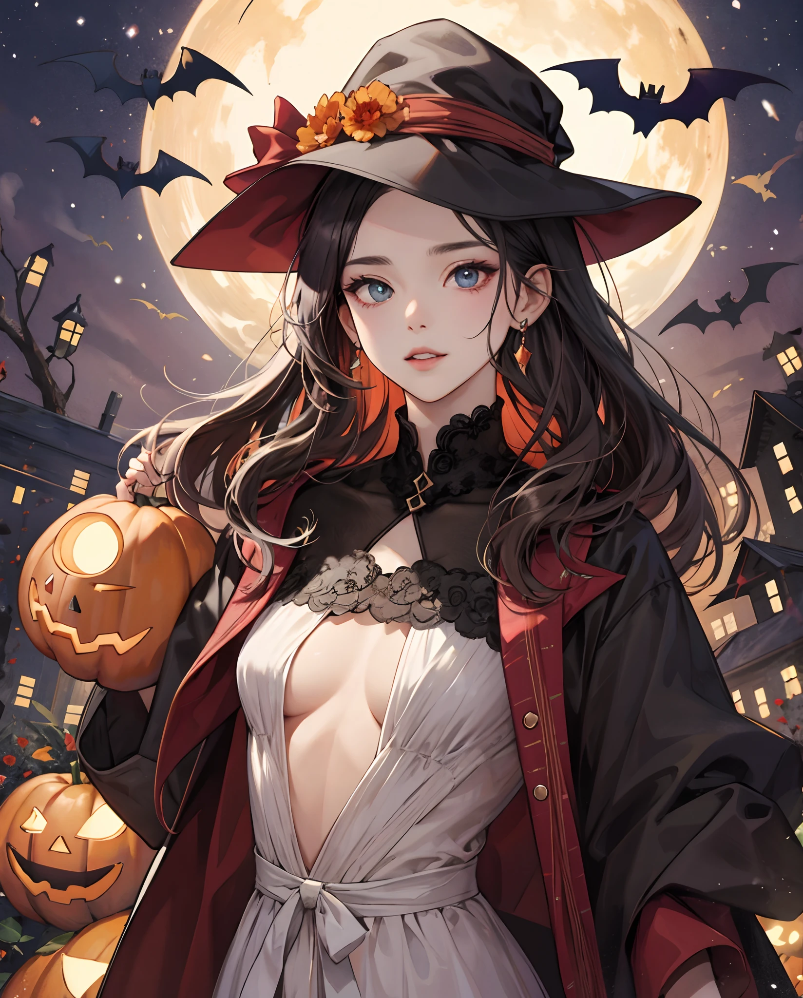 masterpiece,best quality, Authentic texture、Detailed facial features and eyes、Halloween Coss、small tits、