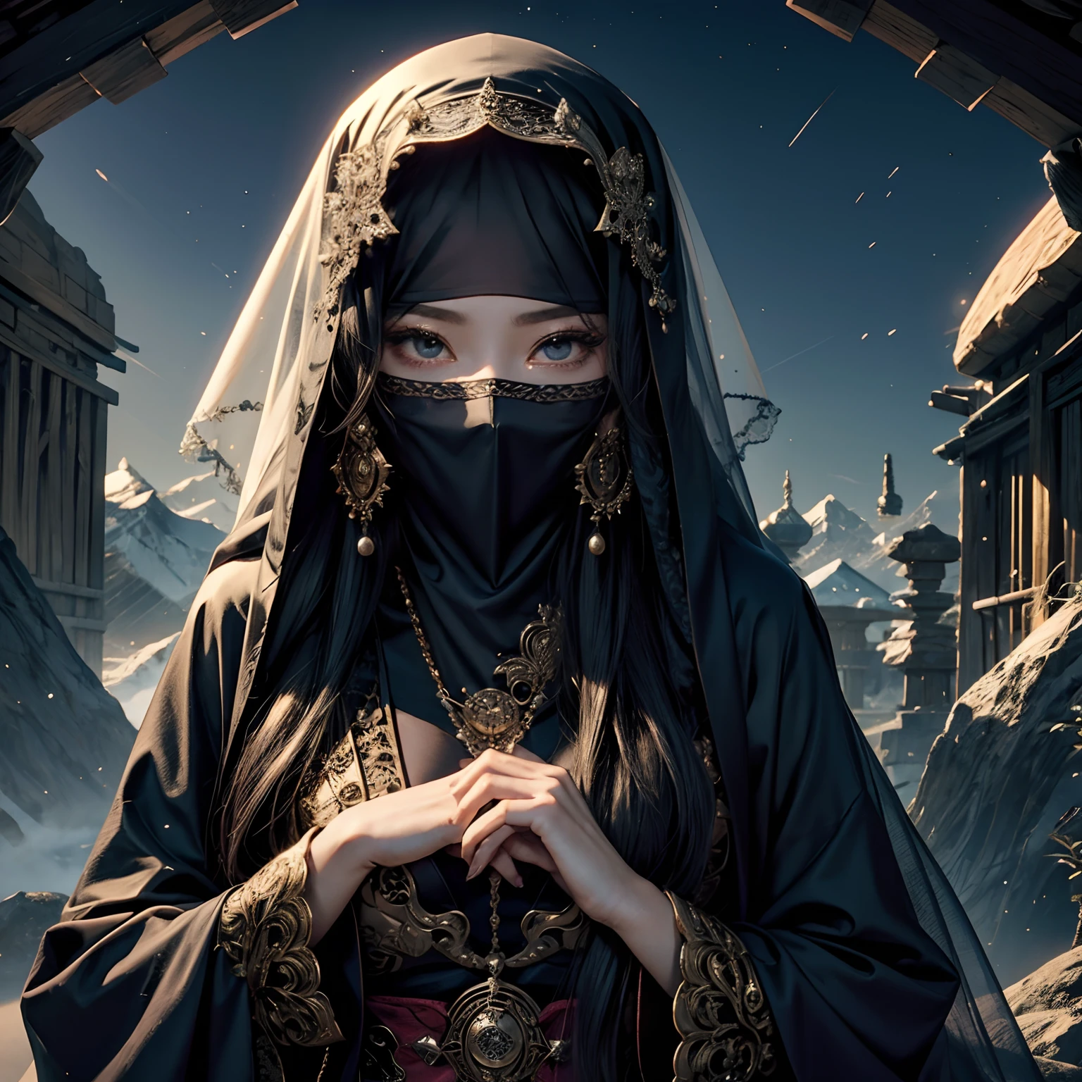 (Neon Cyberpunk Hijab: 1.5), wearing sunhat, [Style: Neon Cyberpunk: 1.3], (RAW Photos: 1.2), (Perfect Eyes: 1.5)),  (Photorealistic: 1.4), (Masterpieces: 1.3), (Best Quality: 1.4), Dreamy, (Detailed Eyes), (Detailed Facial Features), ( (8k:1.27), best quality, masterpiece, Hijab hair, ultra highres:1.2) Photo of Pretty woman (beautiful:1.1) (sci-fi woman:1.1), (Hijab cloak: 1.61) (Hijab leather Coat:1.21) intricate elegant, fantasy, detailed, ometric by greg rutkowski and alphonse mucha, gradient lighting