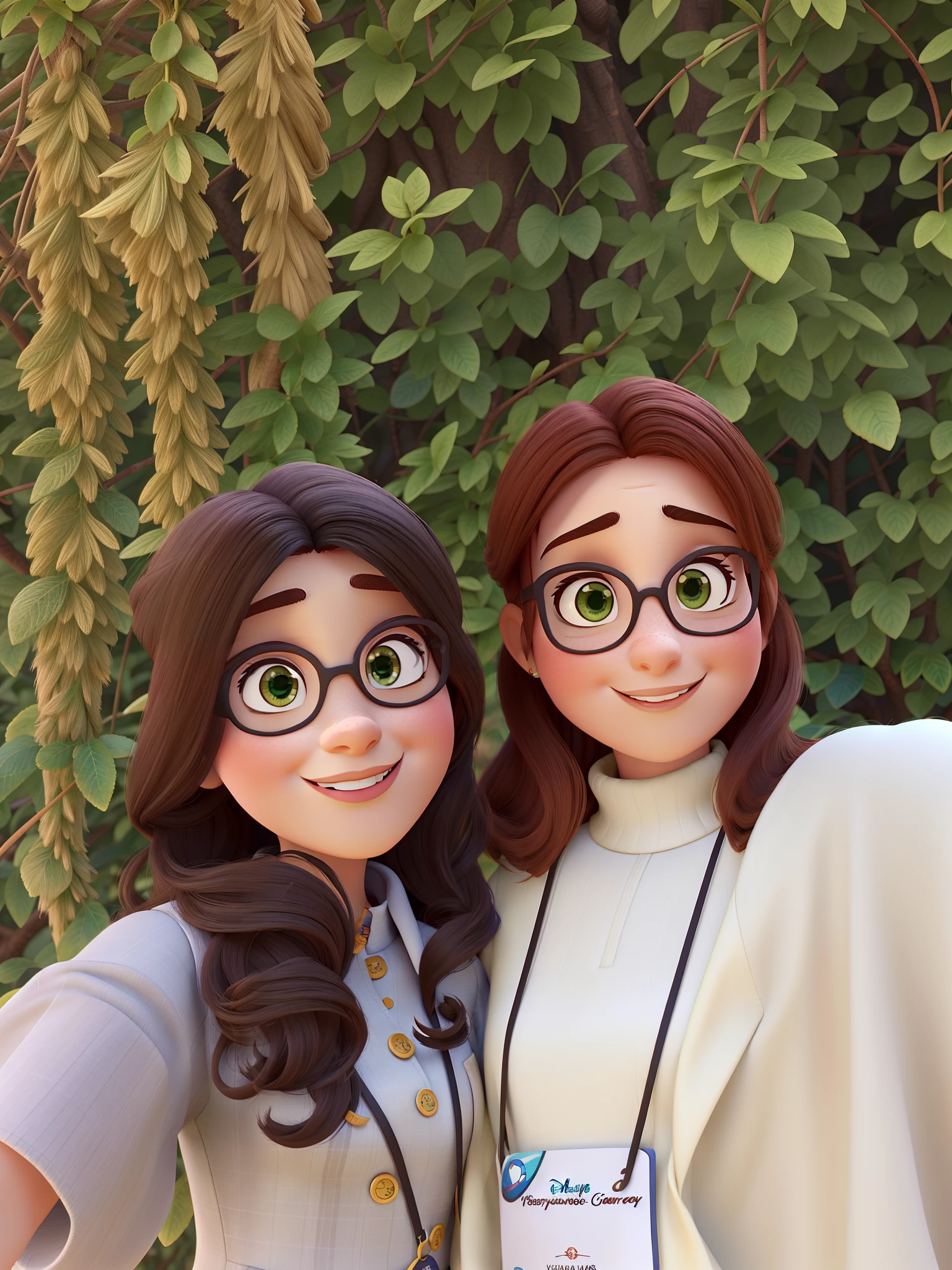 Duas mulheres estilo disney pixar, com cabelos e olhos marrons, magras, brancas, alta qualidade, melhor qualidade