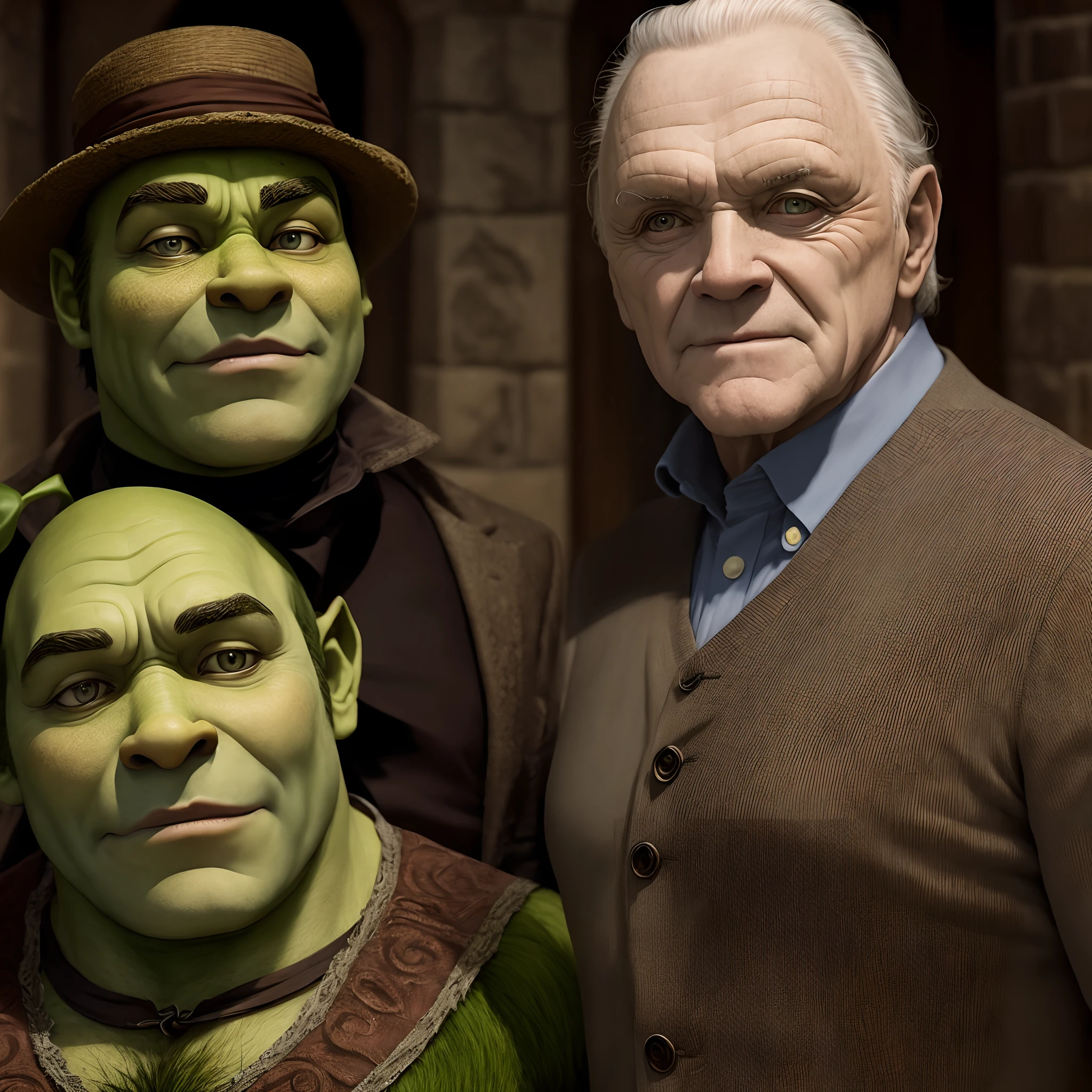 Anthony hopkins vestido como shrek