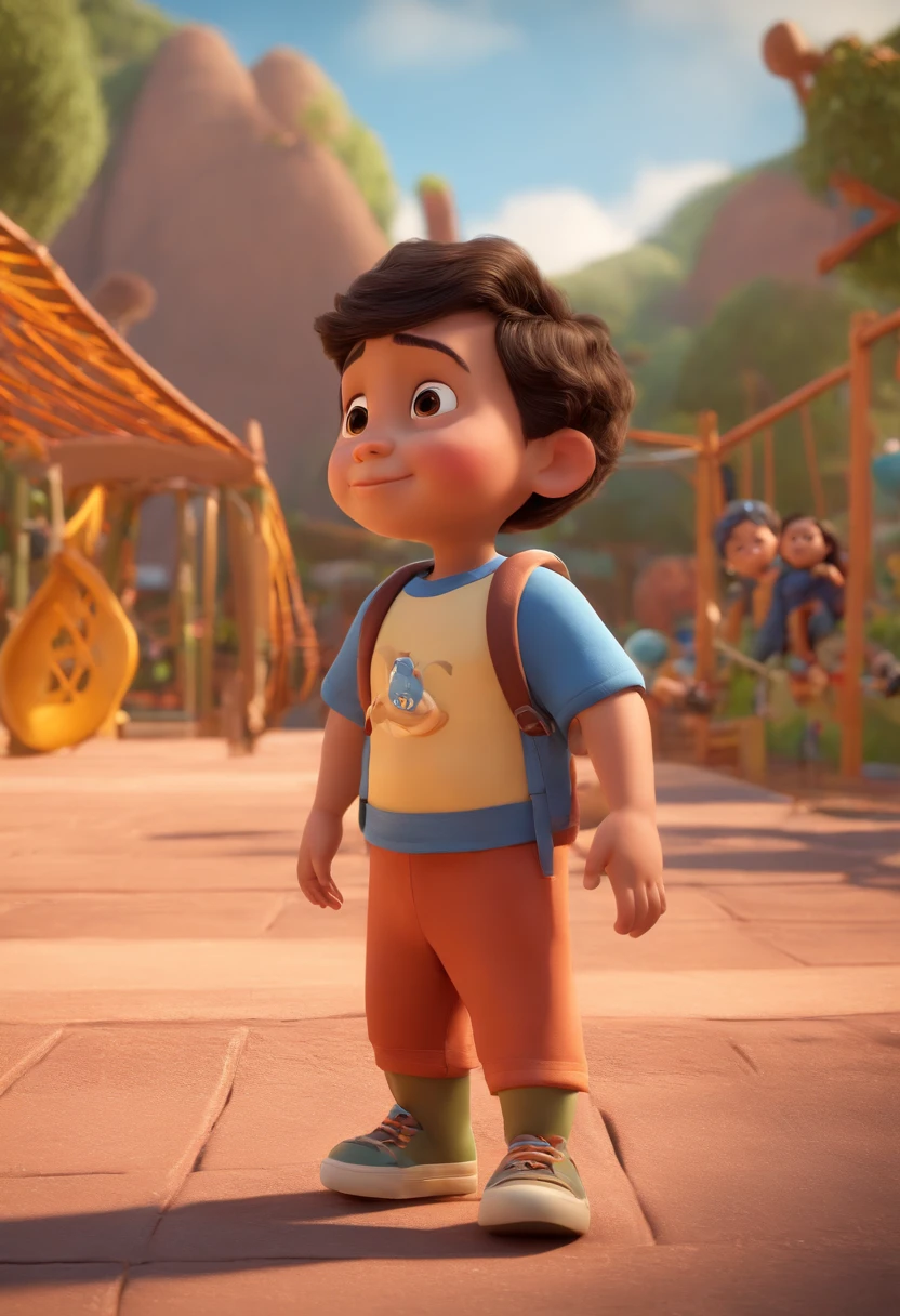 (Pixar 1.23 estilo) 1 ((parte superior do corpo frente, busto tiro)), solo, cute child, morena, tracksuit bonito, meninoan child, playground, triste ((obra-prima, mais alta qualidade)), (composite lighting)