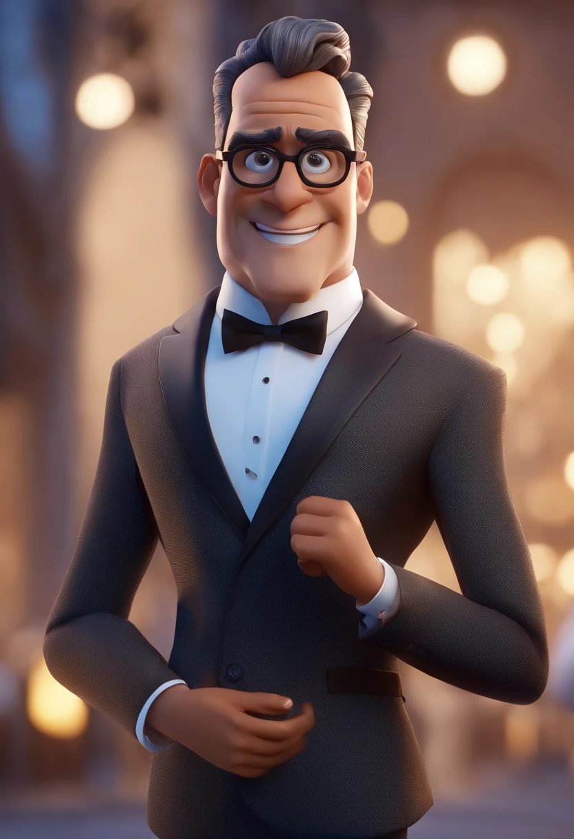 Cartoon character of a man with black glasses and a blue shirt, animation character, Caractere estilizado, animation style rendering, 3D estilizado, Arnold Maya render, 3 d render stylized, toon render keyshot, Personagem 3D, Personagem 3D, 3d rendering stylized, 3 d character render, personagem de desenho animado, Personagem de close up, Pose de personagem, (Estilo Pixar) (master part:1.2) (Bokeh) (best quality) (pele detalhada) (textura detalhada) (8k) (argila) (Cinematic lighting) (foco nítido
