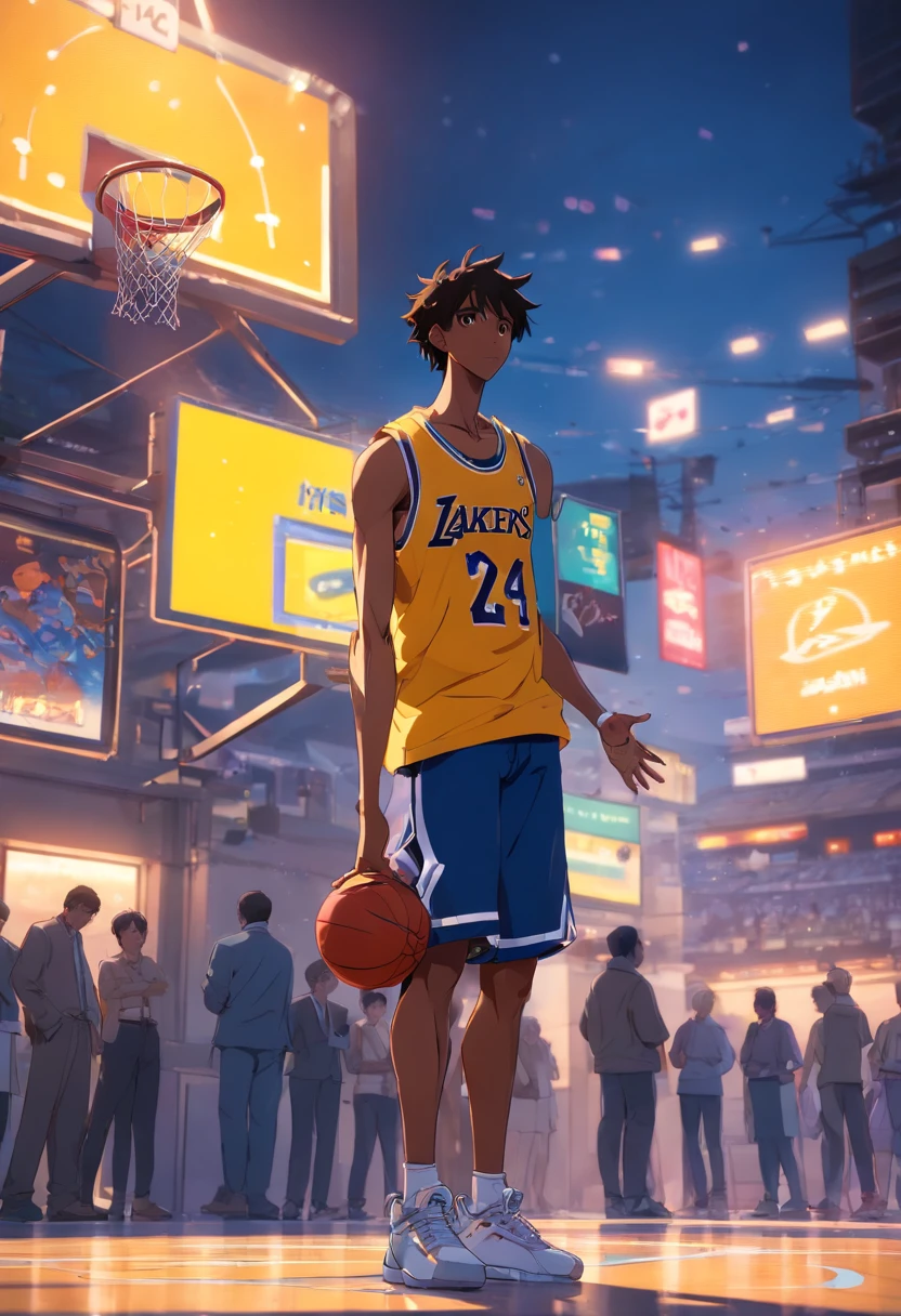 Luis Royo cup head art style, grafity, Full body illustration Kobe Bryant in silhouette, Gangster pose, basketball in hand, Minimalista, RTX, UHD, cell-shading, 32k, ray tracing, bem definido, comic, pintura digital, Cartoon, fotorrealista, desenho, Motor irreal, octan render, Shaders, 4D