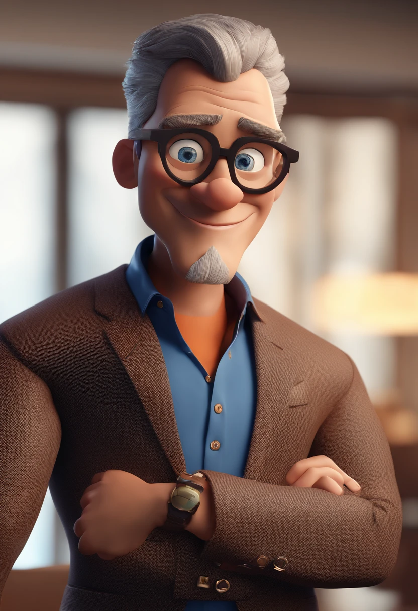 Cartoon character of a man with black glasses and a blue shirt, animation character, Caractere estilizado, animation style rendering, 3D estilizado, Arnold Maya render, 3 d render stylized, toon render keyshot, Personagem 3D, Personagem 3D, 3d rendering stylized, 3 d character render, personagem de desenho animado, Personagem de close up, Pose de personagem,  (Estilo Pixar) (master part:1.2) (Bokeh) (best quality) (pele detalhada) (textura detalhada) (8k) (argila) (Cinematic lighting) (foco nítido