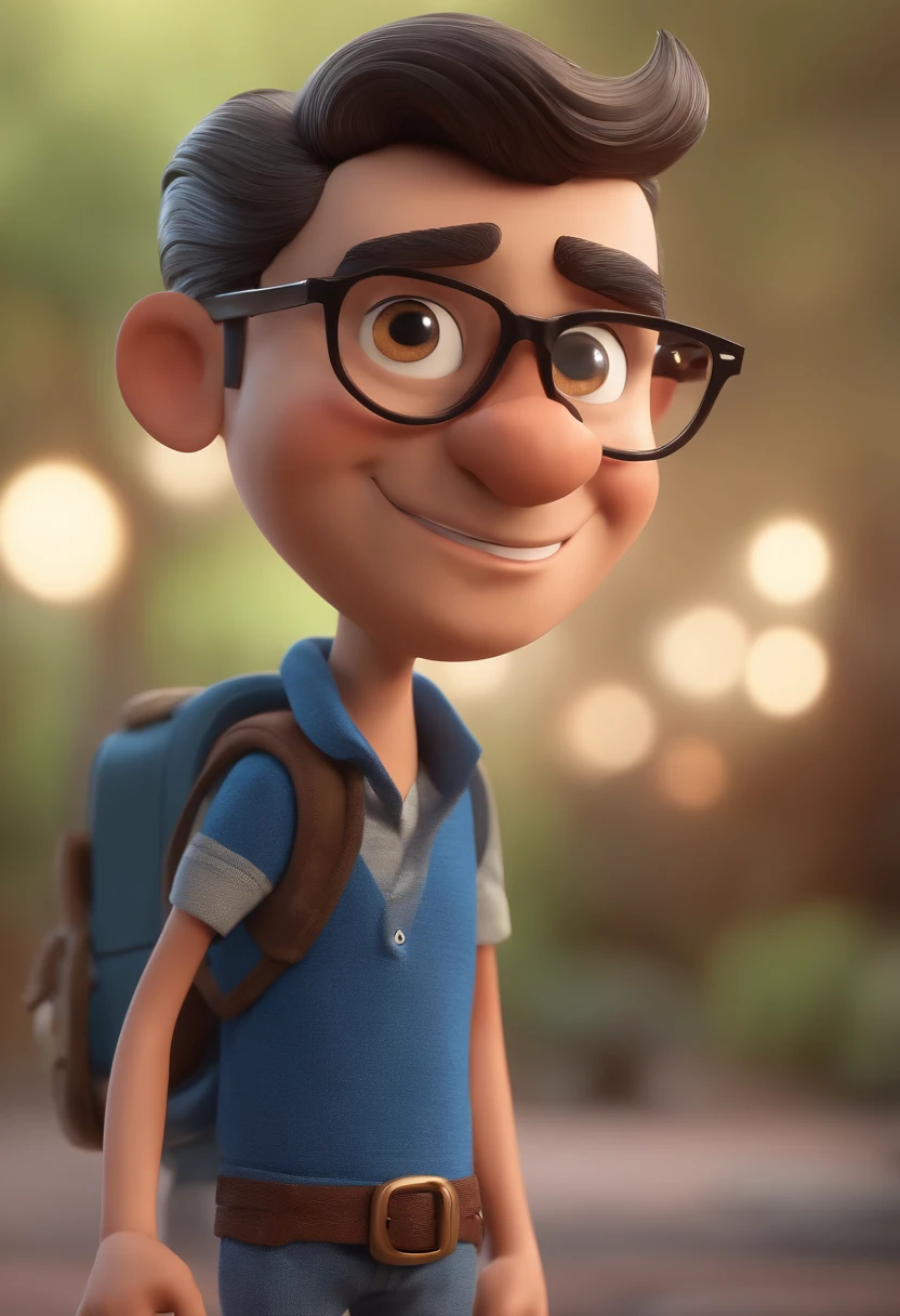Cartoon character of a man with black glasses and a blue shirt, animation character, Caractere estilizado, animation style rendering, 3D estilizado, Arnold Maya render, 3 d render stylized, toon render keyshot, Personagem 3D, Personagem 3D, 3d rendering stylized, 3 d character render, personagem de desenho animado, Personagem de close up, Pose de personagem, (Estilo Pixar) (master part:1.2) (Bokeh) (best quality) (pele detalhada) (textura detalhada) (8k) (argila) (Cinematic lighting) (foco nítido