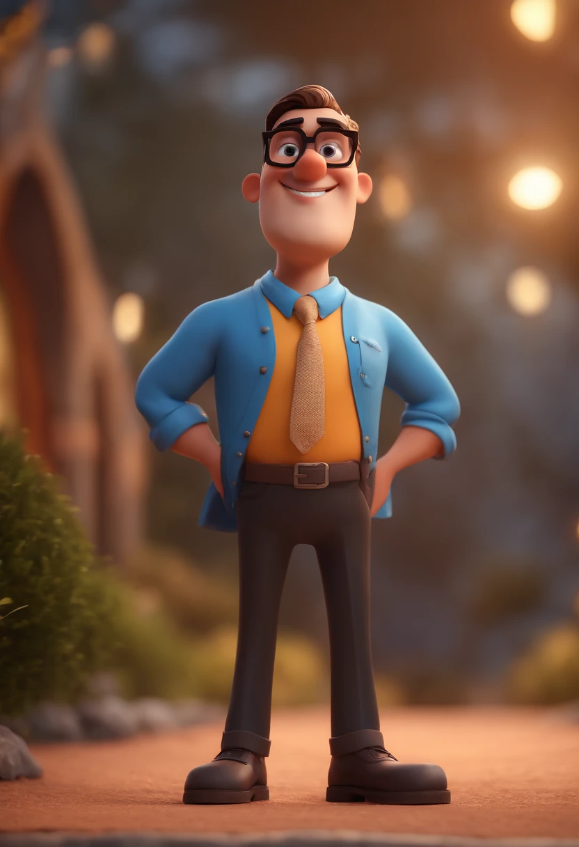 Cartoon character of a man with black glasses and a blue shirt, animation character, Caractere estilizado, animation style rendering, 3D estilizado, Arnold Maya render, 3 d render stylized, toon render keyshot, Personagem 3D, Personagem 3D, 3d rendering stylized, 3 d character render, personagem de desenho animado, Personagem de close up, Pose de personagem, (Estilo Pixar) (master part:1.2) (Bokeh) (best quality) (pele detalhada) (textura detalhada) (8k) (argila) (Cinematic lighting) (foco nítido