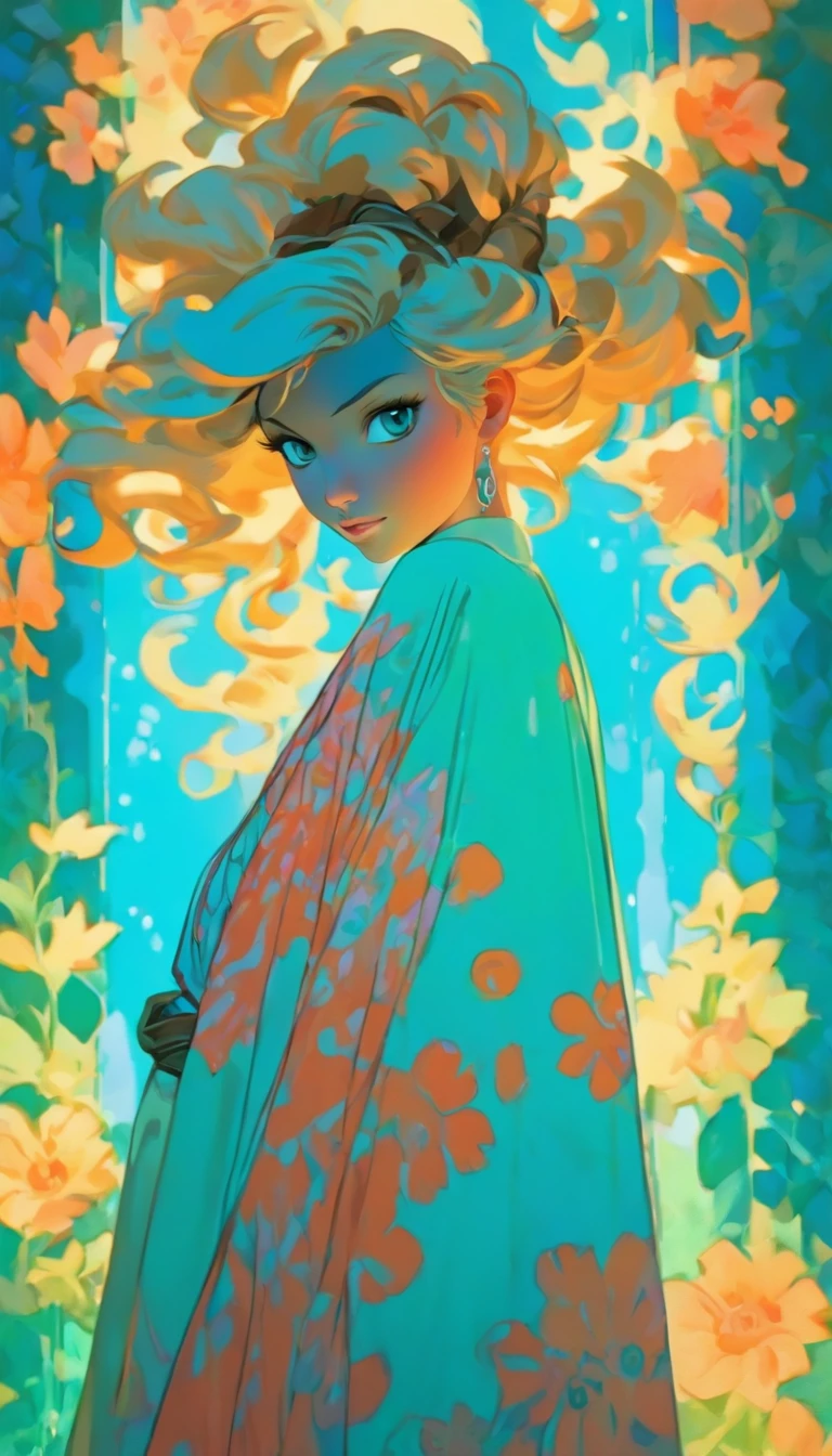 Arte hiperrealista de personagens femininas por David Hockney e Alphonse Mucha, arte de fantasia, Arte realista, dynamic  lighting, art-station, volumeric lighting, Rostos altamente detalhados, 8 mil,Full HD, Concedido,, 1girl, No escuro, sombra profunda, discreto, Cowboy baleado, (Traje Oficial: 1.4), Cabelos compridos, cana, cabelo com luzes pretas