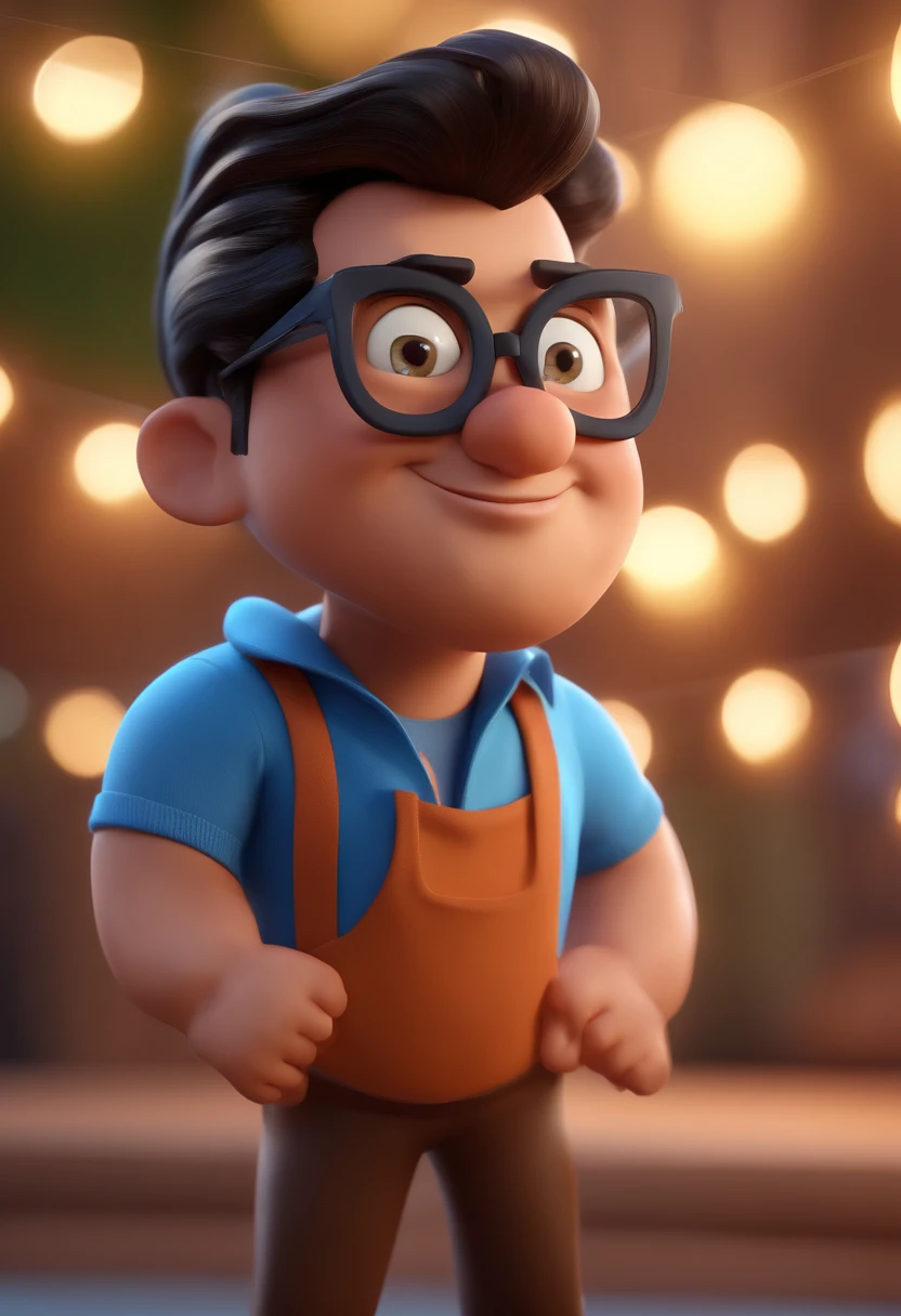 Cartoon character of a man with black glasses and a blue shirt, animation character, Caractere estilizado, animation style rendering, 3D estilizado, Arnold Maya render, 3 d render stylized, toon render keyshot, Personagem 3D, Personagem 3D, 3d rendering stylized, 3 d character render, personagem de desenho animado, Personagem de close up, Pose de personagem,  (Estilo Pixar) (master part:1.2) (Bokeh) (best quality) (pele detalhada) (textura detalhada) (8k) (argila) (Cinematic lighting) (foco nítido