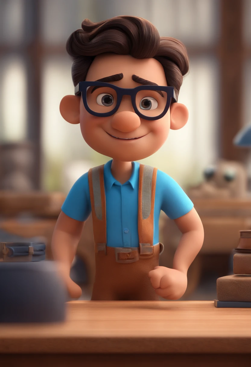 Cartoon character of a man with black glasses and a blue shirt, animation character, Caractere estilizado, animation style rendering, 3D estilizado, Arnold Maya render, 3 d render stylized, toon render keyshot, Personagem 3D, Personagem 3D, 3d rendering stylized, 3 d character render, personagem de desenho animado, Personagem de close up, Pose de personagem,  (Estilo Pixar) (master part:1.2) (Bokeh) (best quality) (pele detalhada) (textura detalhada) (8k) (argila) (Cinematic lighting) (foco nítido