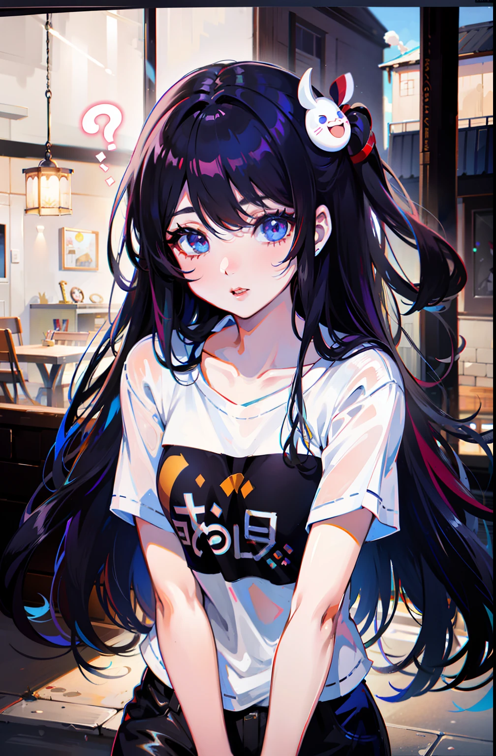 anime girl with long black hair and a white shirt, anime moe art style, anime best girl, anime visual of a cute girl, up of young anime girl, An anime girl, ilya kuvshinov with long hair, Anime girl with long hair, Cute anime girl, Anime girl, pretty anime girl, Beautiful anime girl, (Anime girl), style of anime4 K