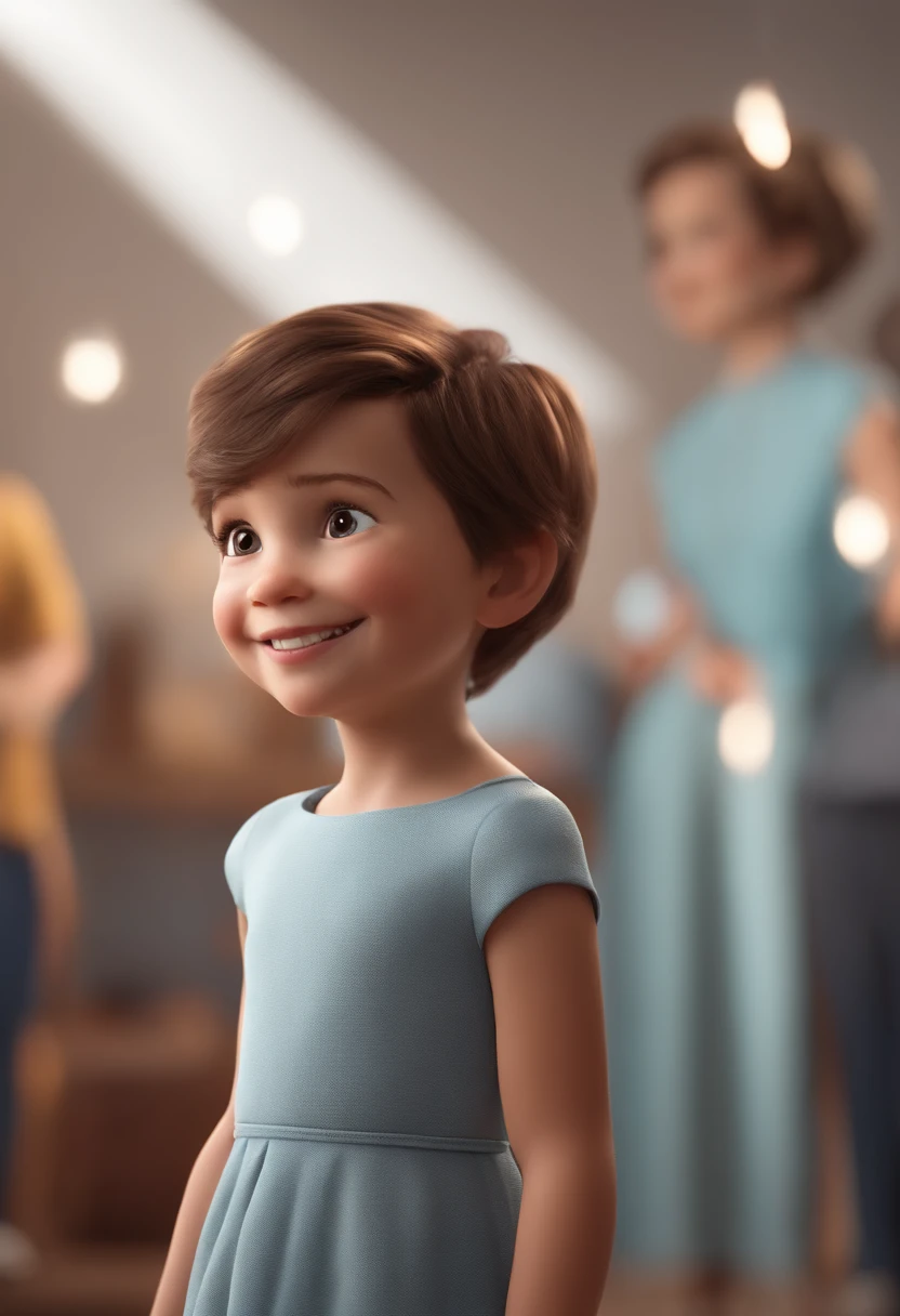 a happy cute  standing short hair, vestindo uma fantasia espacial, , fundo branco, barnet, Tom, Estilo Pixar, ......3d, desenhos animados, rosto detalhado, asymmetrical 16k