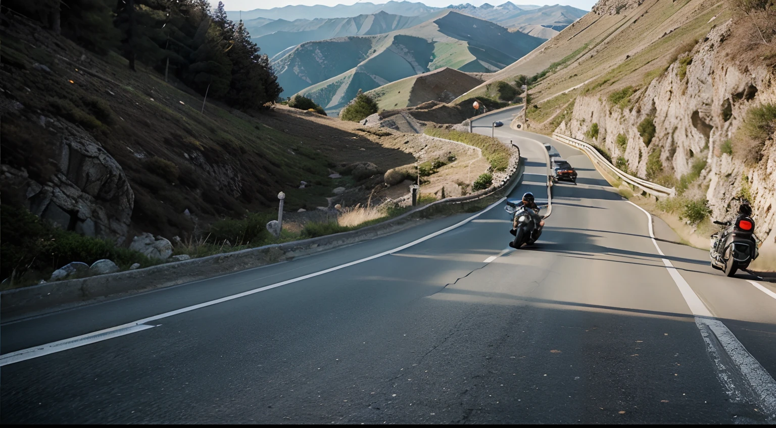 A group of people riding motorcycles on the highway, fog and dirt, exploding into dust, dust in the air, racing, riding, dust and sand in the air, wind streaks, movie widescreen lens, movie movie footage, dust around, amazing photography, highway, full of speed