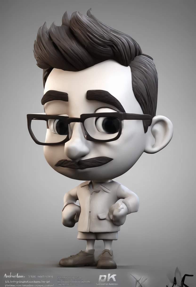 Cartoon character of a brunette man with thin-framed round black glasses and a blue shirt, barba castanha escura grande, ponta pequena debaixo do olho, nariz fino, corpo gordinho, animation character, Caractere estilizado, animation style rendering, 3D estilizado, Arnold Maya render, 3 d render stylized, toon render keyshot, Personagem 3D, Personagem 3D, 3d rendering stylized, 3 d character render, personagem de desenho animado, Personagem de close up, Pose de personagem,  (Estilo Pixar) (master part:1.2) (Bokeh) (best quality) (pele detalhada) (textura detalhada) (8k) (argila) (Cinematic lighting) (foco nítido