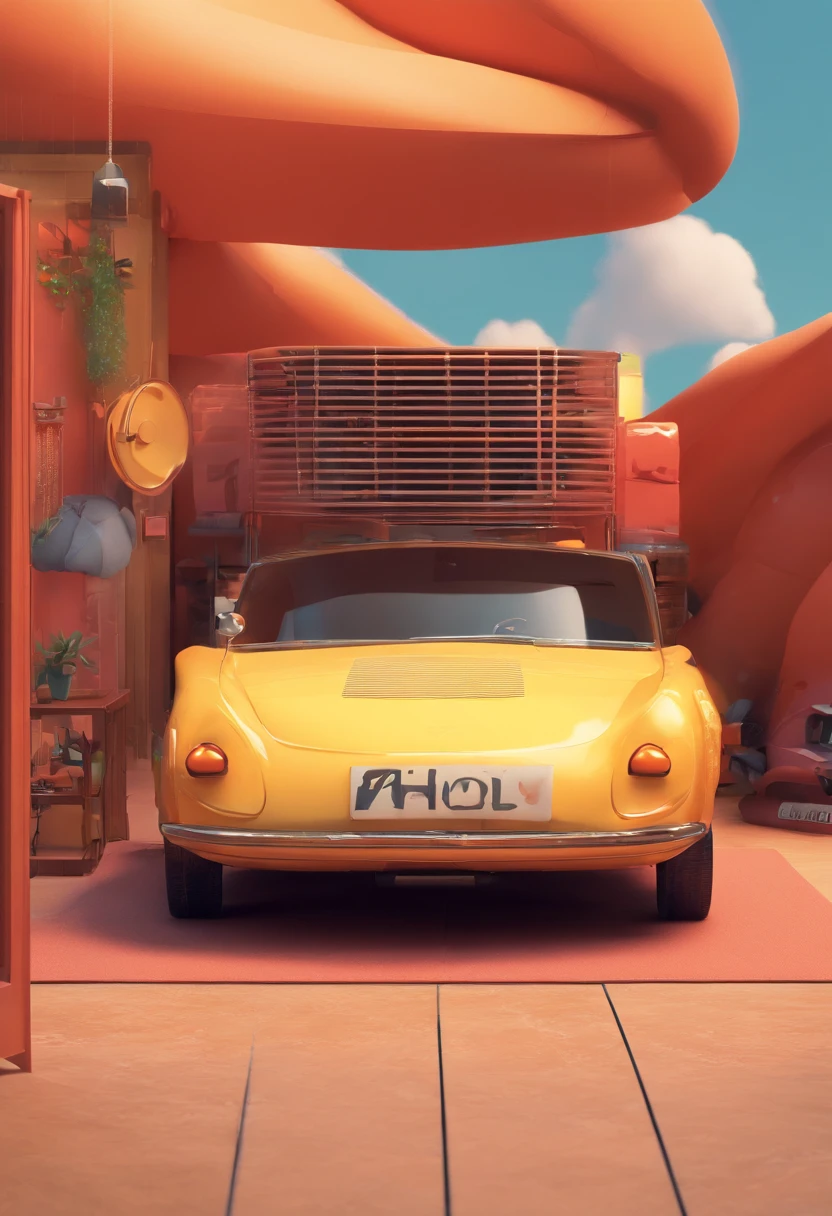 3D poster inspired by Pixar/Disney capturing a scene with a 23-year-old man, black hair , short spikes. Use it in your recording studio. He is happy using his black iPhone 11 to create content for Instagram. The studio has lamps and lights that add depth to the scene. The title "RAYLTO CDS" stands out on the front of the poster