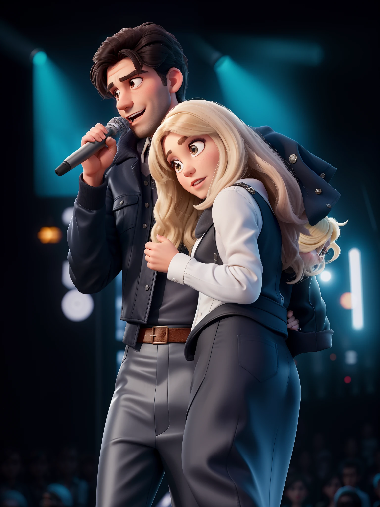 A man and a woman next to each other on a stage. The man is wearing a leather jacket and holding a microphone, while the woman stands▌The image shows a man and a woman standing next to each other on a stage. The man is wearing a leather jacket and holding a microphone, while the woman is wearing a black ▌The image shows a man and a woman next to each other on a stage. O homem veste uma jaqueta de couro e segura um microfone, enquanto a mulher usa um vestido preto. Eles parecem estar cantando juntos, possibly as part of a performance or show.▌The image shows a man and a woman standing next to each other on a stage. O homem veste uma jaqueta de couro e segura um microfone, enquanto a mulher usa um vestido preto. Eles parecem estar cantando juntos, possibly as part of a performance or show. There are several other people in the ▌The image shows a man and a woman standing next to each other on a stage. O homem veste uma jaqueta de couro e segura um microfone, enquanto a mulher usa um vestido preto. Eles parecem estar cantando juntos, possibly as part of a performance or show. There's a bunch of other people in the background, some of whom also wear black dresses. The stage is▌The image shows a man and a woman standing next to each other on a stage. O homem veste uma jaqueta de couro e segura um microfone, enquanto a mulher usa um vestido preto. Eles parecem estar cantando juntos, possibly as part of a performance or show. There's a bunch of other people in the background, some of whom also wear black dresses. The stage is lit up, creating a dramatic atmosphere for the presentation. The man and woman seem to be the main focus of▌The image shows a man and a woman standing next to each other on a stage. O homem veste uma jaqueta de couro e segura um microfone, enquanto a mulher usa um vestido preto. Eles parecem estar cantando juntos, possibly as part of a performance or show. There's a bunch of other people in the background, a