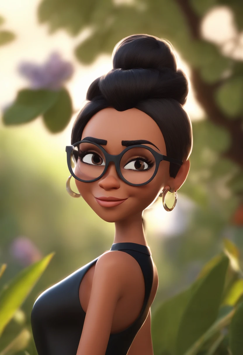 Cartoon character of a woman with lilac glasses and a black shirt, All Star Sweatpants & sneaker, cabelo curto Pixie CUT cacheado e grisalho,fofinha,boca carnuda,olhos mel,animation character, Caractere estilizado, animation style rendering, 3D estilizado, Arnold Maya render, 3 d render stylized, toon render keyshot, Personagem 3D, Personagem 3D, 3d rendering stylized, 3 d character render, personagem de desenho animado, Personagem de close up, Pose de personagem, (Estilo Pixar) (master part:1.2) (Bokeh) (best quality) (pele detalhada) (textura detalhada) (8k) (argila) (Cinematic lighting) (foco nítido