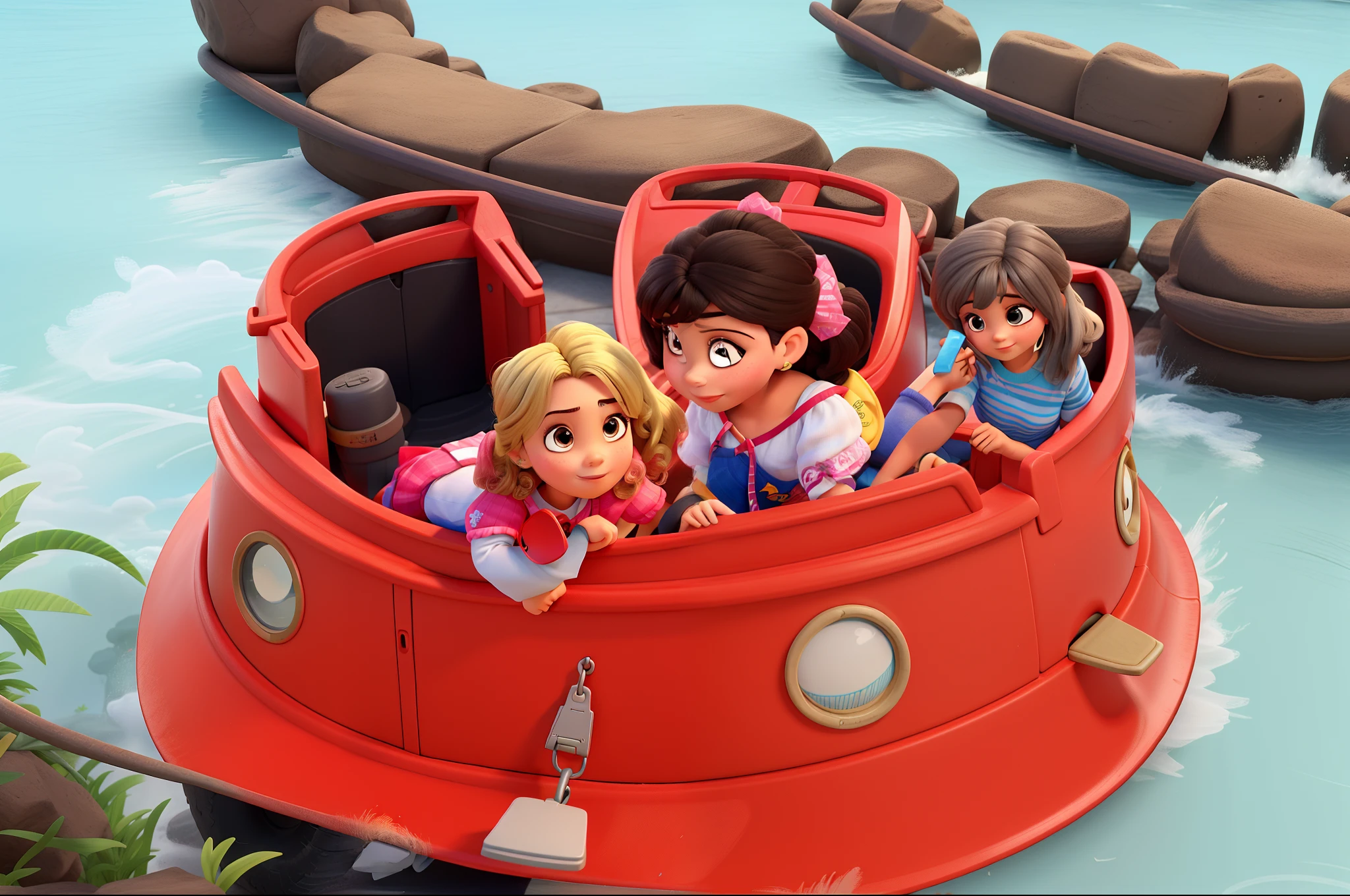 Uma mulher branca e uma  , e outra mulher branca e outra meninarinquedo estilo disney pixar alta qualidade, melhor qualidade
