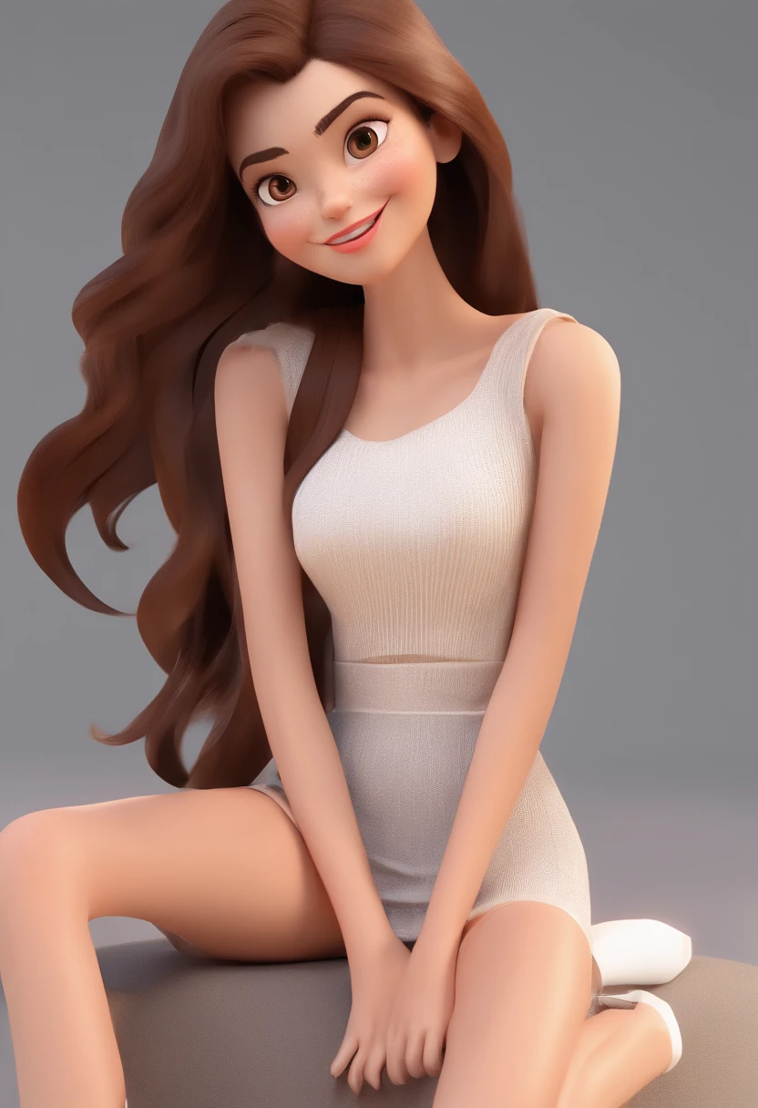 Estilo Pixar : Woman with long dark brown hair and light brown eyes is looking at camera smiling, 3D Poster,Disney