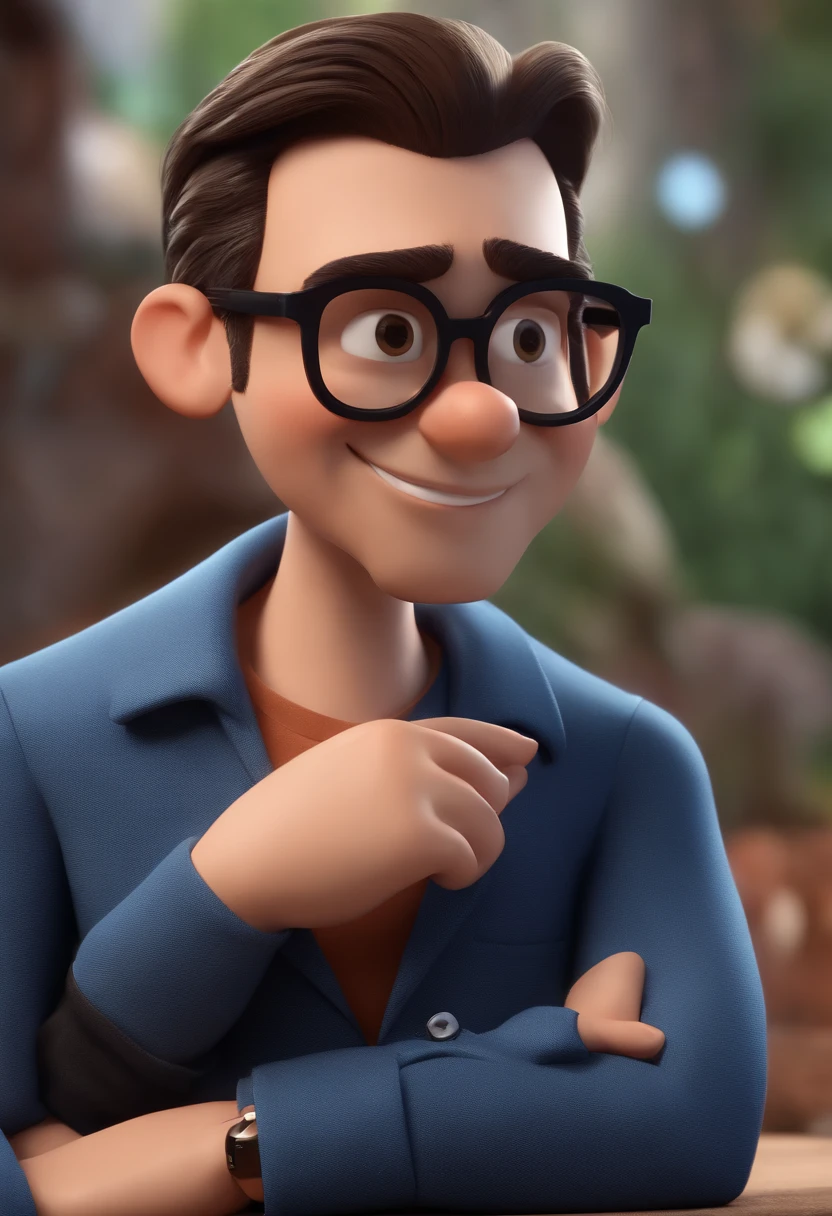 Cartoon character of a man with black glasses and a blue shirt, animation character, Caractere estilizado, animation style rendering, 3D estilizado, Arnold Maya render, 3 d render stylized, toon render keyshot, Personagem 3D, Personagem 3D, 3d rendering stylized, 3 d character render, personagem de desenho animado, Personagem de close up, Pose de personagem, (Estilo Pixar) (master part:1.2) (Bokeh) (best quality) (pele detalhada) (textura detalhada) (8k) (argila) (Cinematic lighting) (foco nítido
