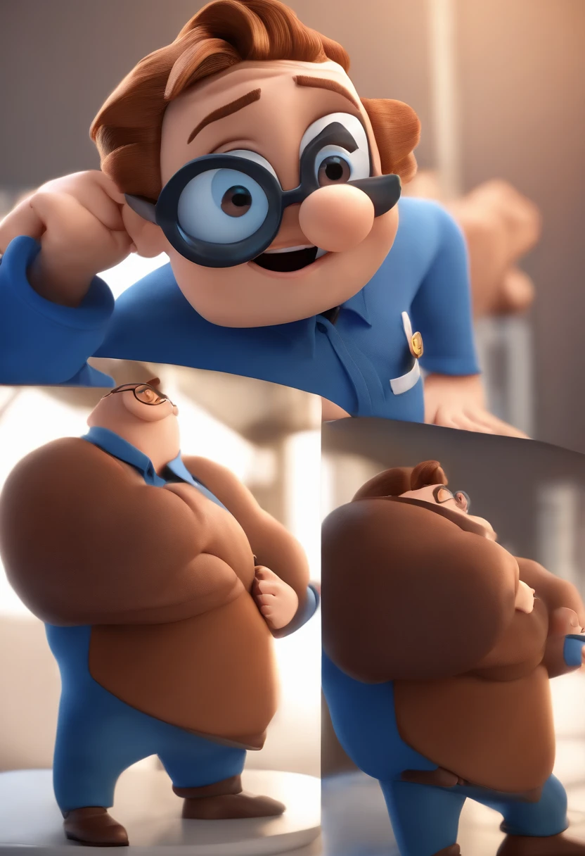 Cartoon character of a man wearing black glasses and a blue shirt, um personagem animado, Caractere estilizado, animation style rendering, 3D estilizado, Arnold Maya render, 3 d render stylized, toon render keyshot, Personagem 3D, Personagem 3D, 3d rendering stylized, 3 d character render, personagem de desenho animado, Personagem de close up, Pose de personagem,  (Estilo Pixar) (master part:1.2) (Bokeh) (best quality) (pele detalhada) (textura detalhada) (8k) (argila) (Cinematic lighting) (foco nítido