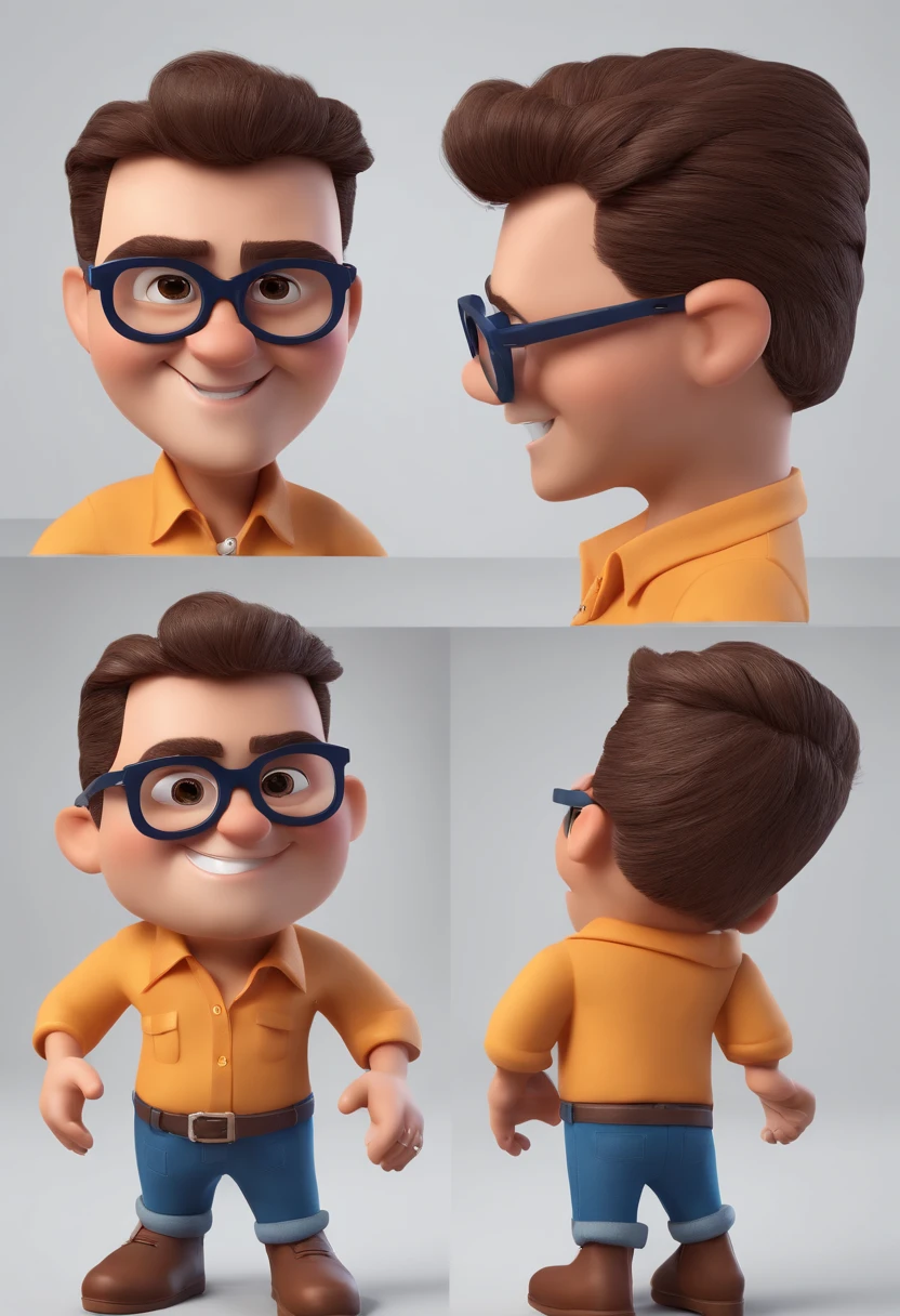 Cartoon character of a man with black glasses and a blue shirt, animation character, Caractere estilizado, animation style rendering, 3D estilizado, Arnold Maya render, 3 d render stylized, toon render keyshot, Personagem 3D, Personagem 3D, 3d rendering stylized, 3 d character render, personagem de desenho animado, Personagem de close up, Pose de personagem,  (Estilo Pixar) (master part:1.2) (Bokeh) (best quality) (pele detalhada) (textura detalhada) (8k) (argila) (Cinematic lighting) (foco nítido