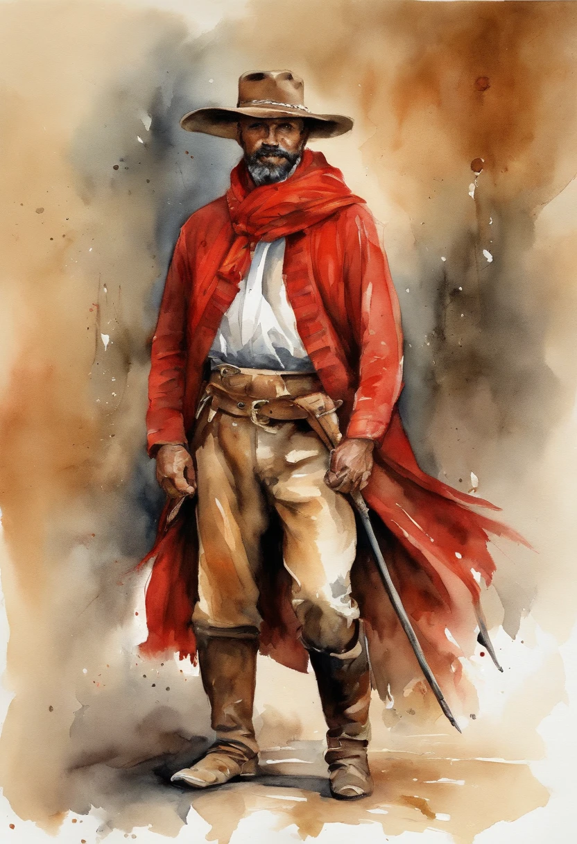 brasileiro, nativo gaucho, Hook, velho , Wide pants , cinta larga, bota de couro, espada, Red scarf with knot,