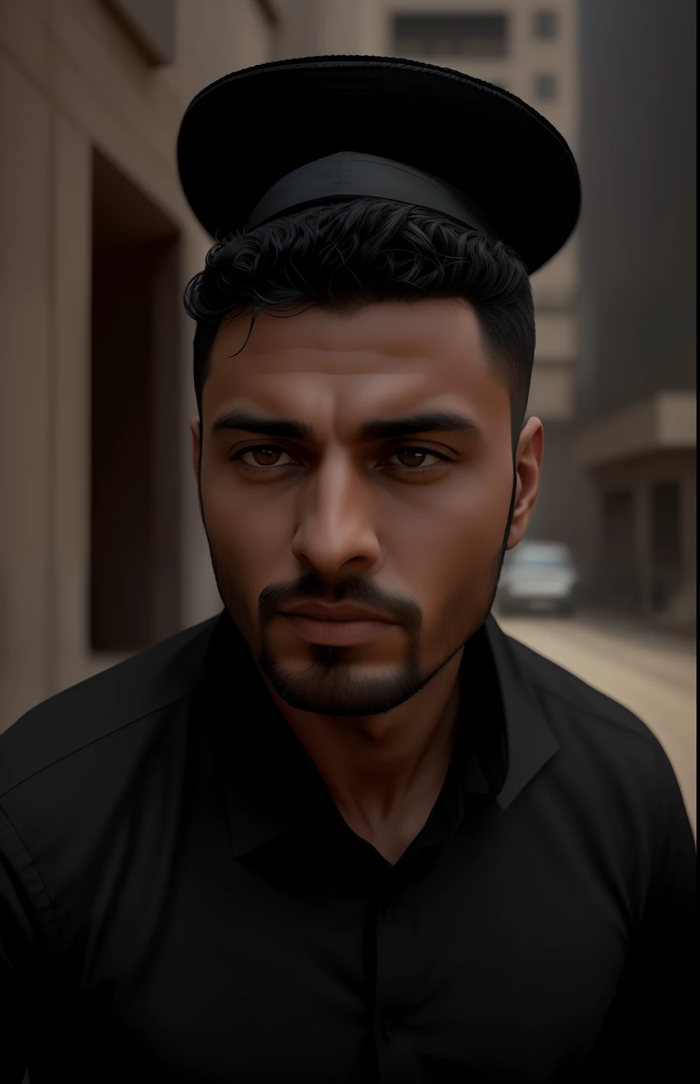 Man with a black shirt and a black hat, Eytan Zana, Khyzyl Saleem, foto de perfil profissional, imagem profissional, imagem de qualidade muito baixa, Ahmad Merheb, Mohamed Chahin, Jamel Shabbaz, Shabab Alizadeh, david rios ferreira, Sayem Reza, amazing professional picture