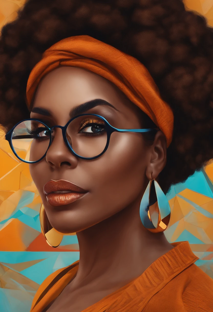 Mulher negra 39 anos,Wearing Glasses Math Teacher, cabelos crespos amarrados.