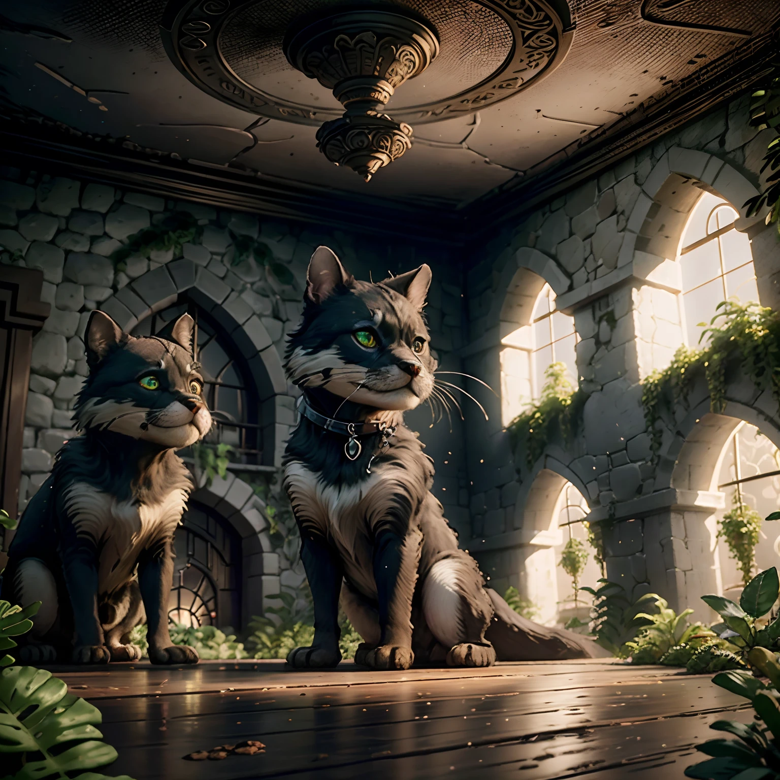 Mordenhouse pixar, Casa da Fantasia, Casa de vidro com um telhado inclinado, moderno, dinâmic), alta qualidade, (Dark lighting:1.2), perfect lighting, Daily Arc 24-hour clinic, cachorro e gatos