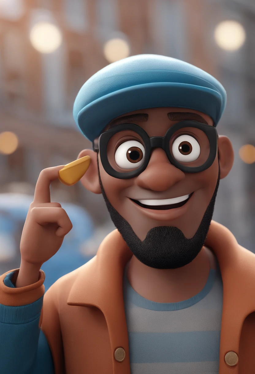 Cartoon character of a man with black glasses and a blue shirt, animation character, Caractere estilizado, animation style rendering, 3D estilizado, Arnold Maya render, 3 d render stylized, toon render keyshot, Personagem 3D, Personagem 3D, 3d rendering stylized, 3 d character render, personagem de desenho animado, Personagem de close up, Pose de personagem,  (Estilo Pixar) (master part:1.2) (Bokeh) (best quality) (pele detalhada) (textura detalhada) (8k) (argila) (Cinematic lighting) (foco nítido