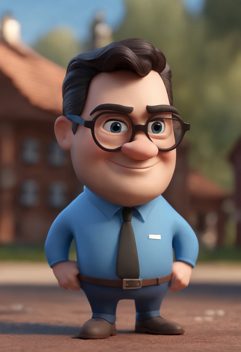 Cartoon character of a man with black glasses and a blue shirt, animation character, Caractere estilizado, animation style rendering, 3D estilizado, Arnold Maya render, 3 d render stylized, toon render keyshot, Personagem 3D, Personagem 3D, 3d rendering stylized, 3 d character render, personagem de desenho animado, Personagem de close up, Pose de personagem,  (Estilo Pixar) (master part:1.2) (Bokeh) (best quality) (pele detalhada) (textura detalhada) (8k) (argila) (Cinematic lighting) (foco nítido