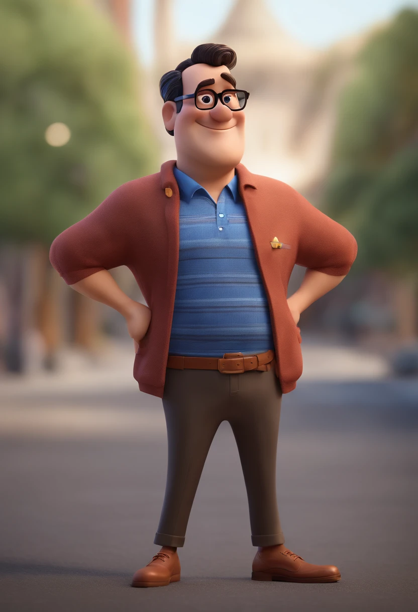 Cartoon character of a man with black glasses and a blue shirt, animation character, Caractere estilizado, animation style rendering, 3D estilizado, Arnold Maya render, 3 d render stylized, toon render keyshot, Personagem 3D, Personagem 3D, 3d rendering stylized, 3 d character render, personagem de desenho animado, Personagem de close up, Pose de personagem,  (Estilo Pixar) (master part:1.2) (Bokeh) (best quality) (pele detalhada) (textura detalhada) (8k) (argila) (Cinematic lighting) (foco nítido